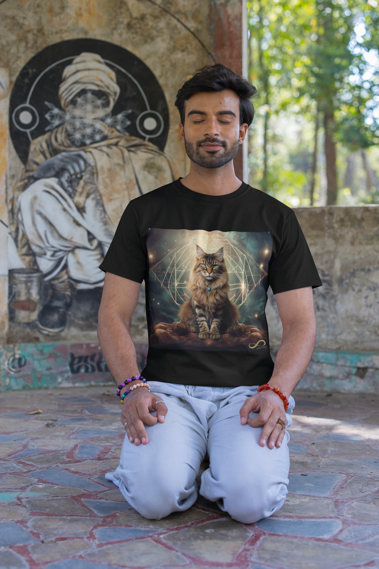 Meditating Zen Divine Feline Men's Shirt