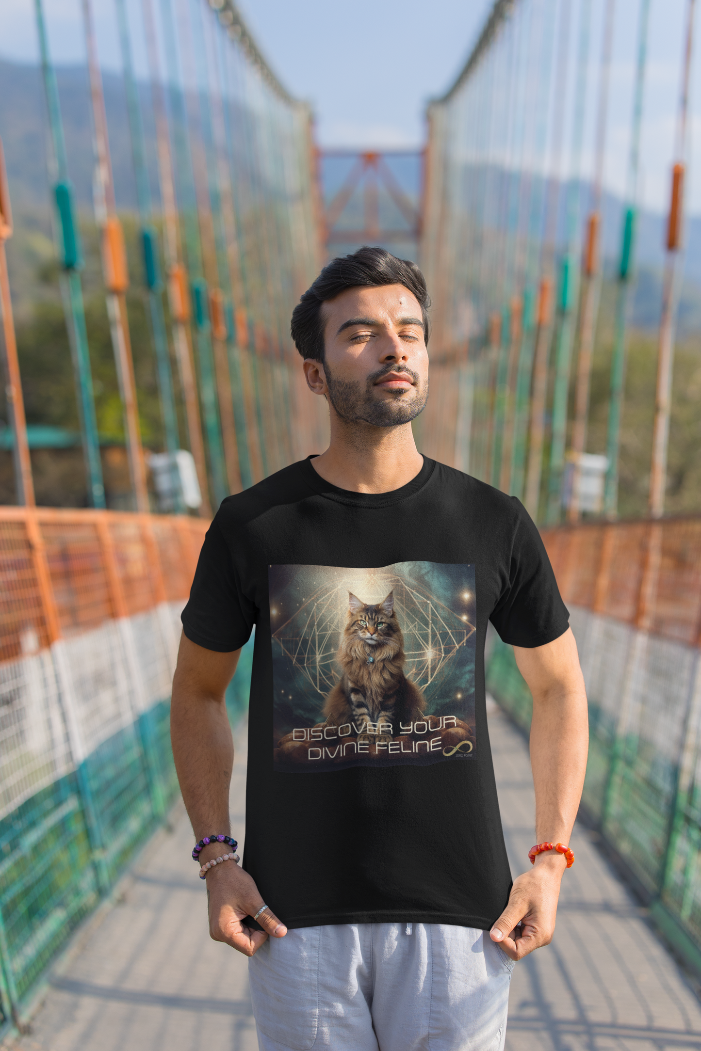 Meditating Zen Divine Feline with Mantra Men's Shirt