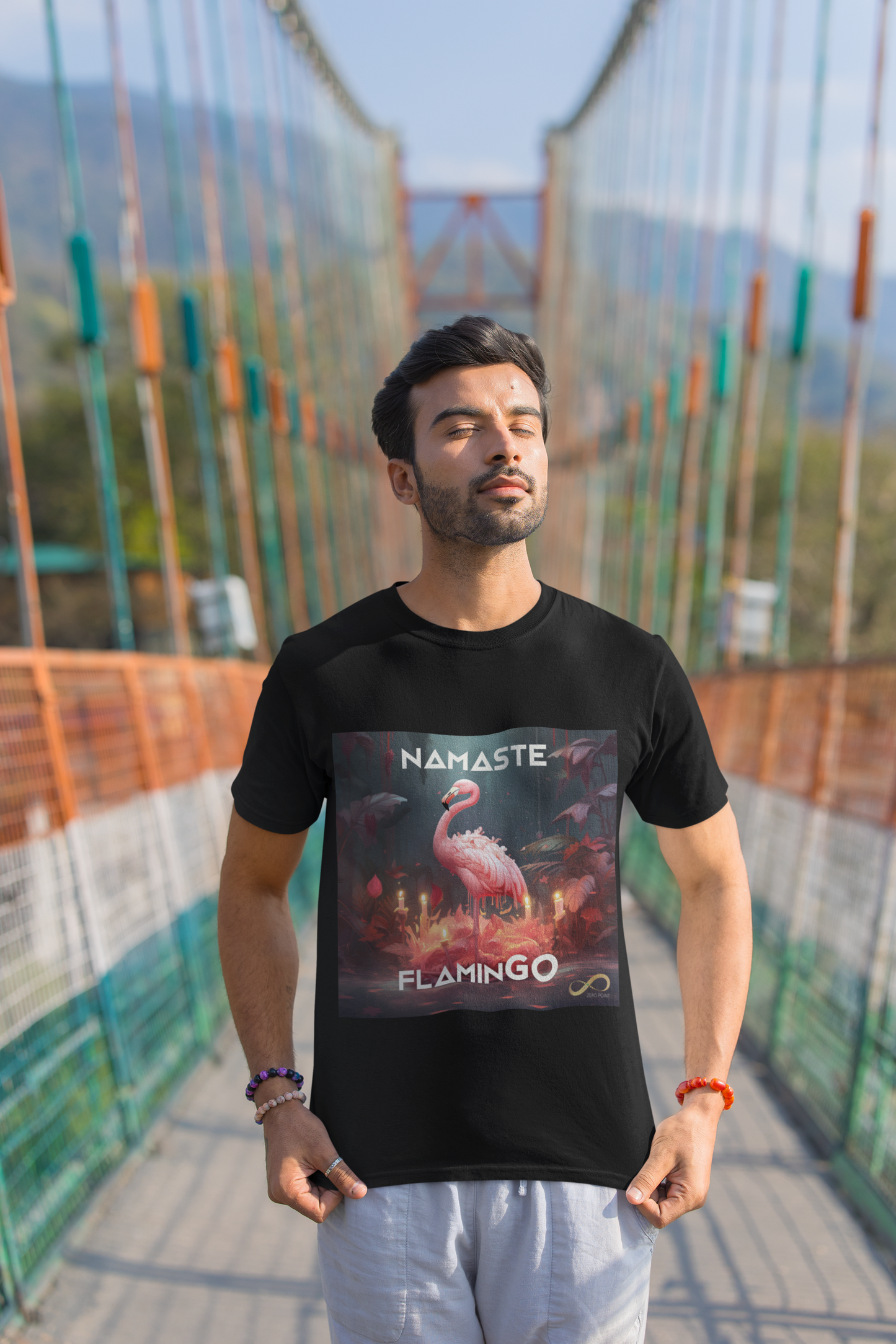 Meditating Zen Flamingo with Mantra Men's Shirt