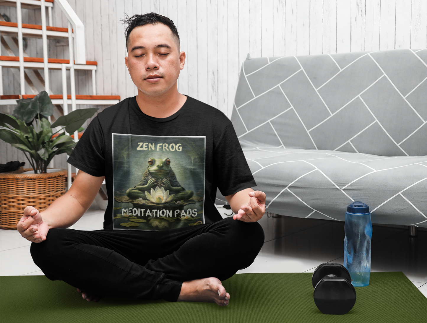 Meditating Zen Frog with Mantra Men's Shirt