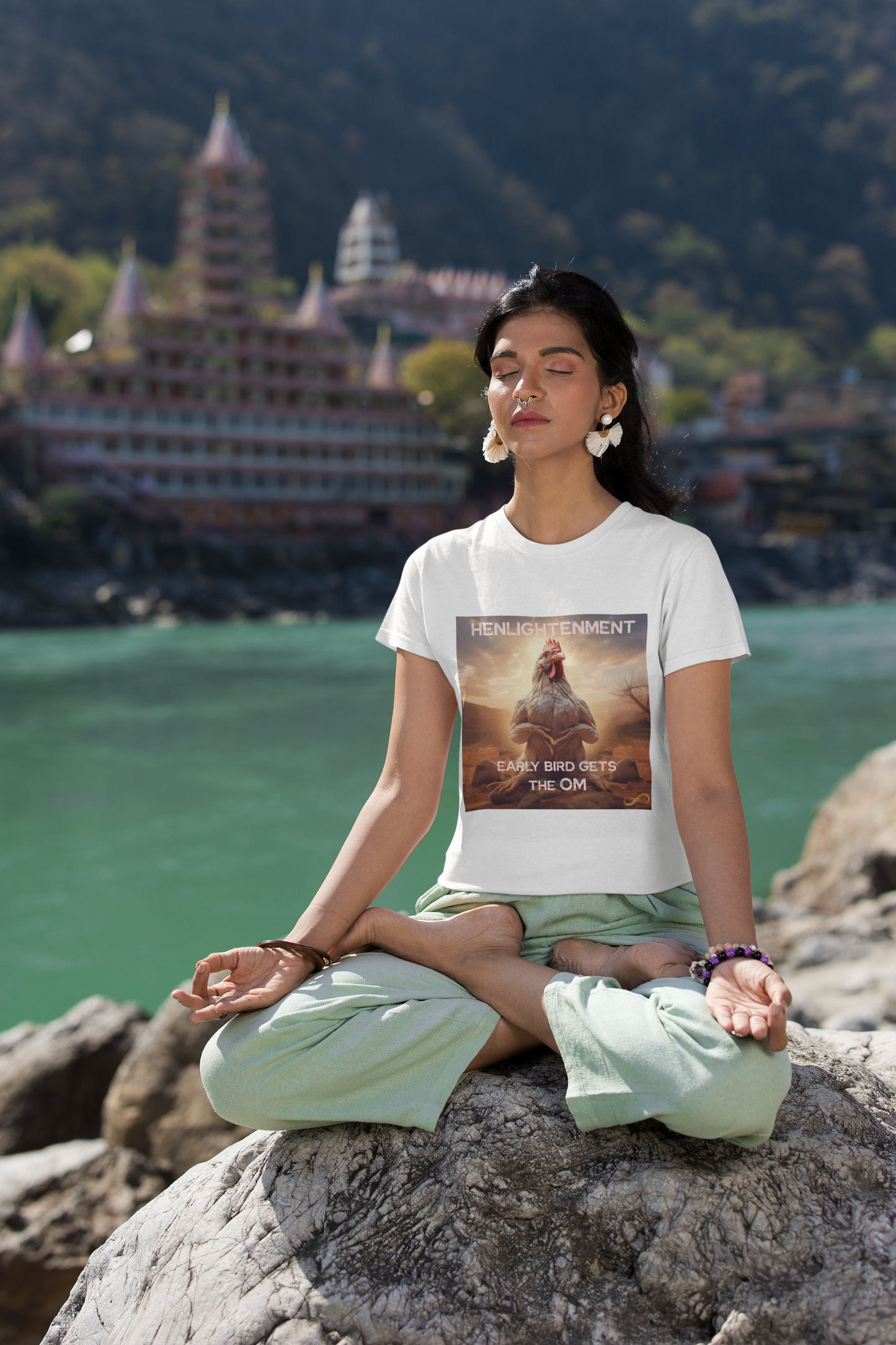 Meditating Zen Hen with Mantra Women's Shirt