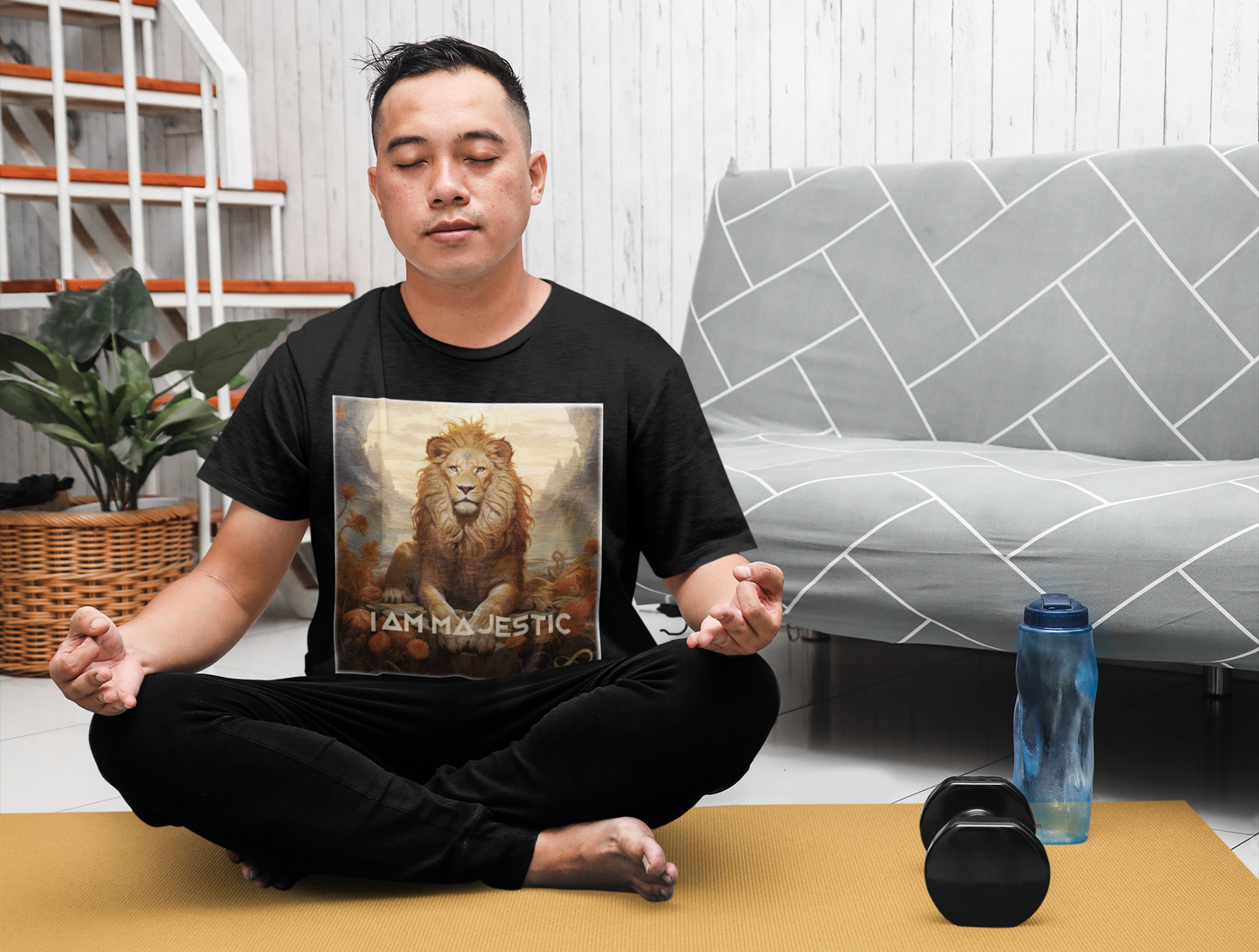 Meditating Zen Lion with Mantra Men's shirt