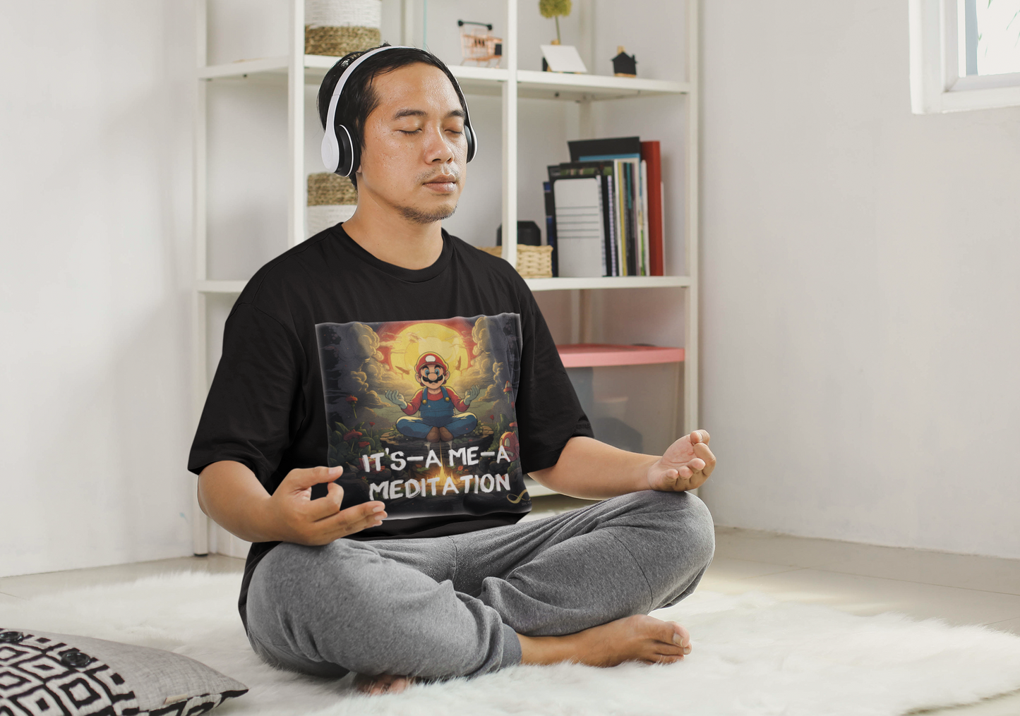 Meditating Zen Gamer with Mantra Men's shirt