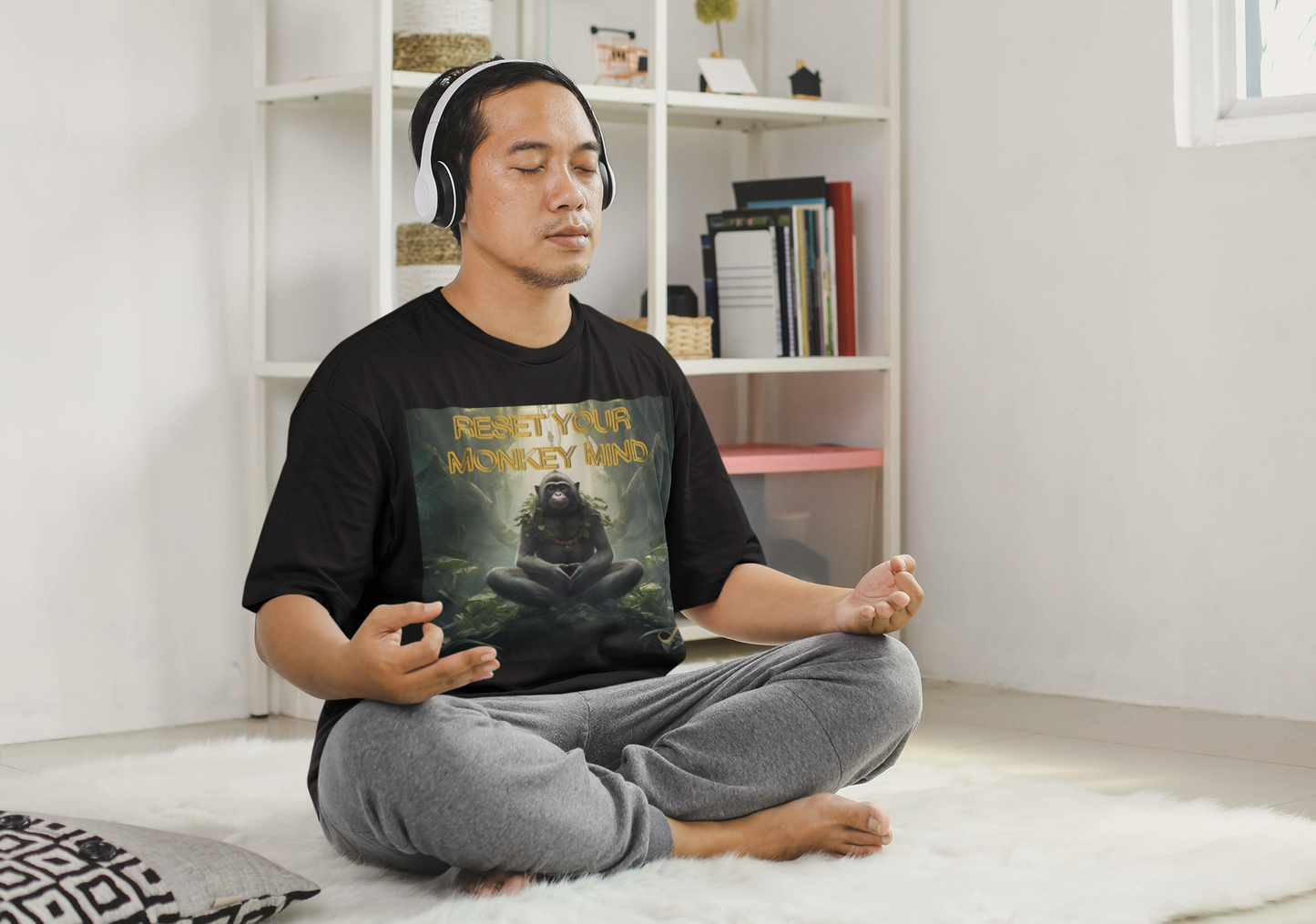 Meditating Zen Monkey Mind with Mantra Men's Shirt