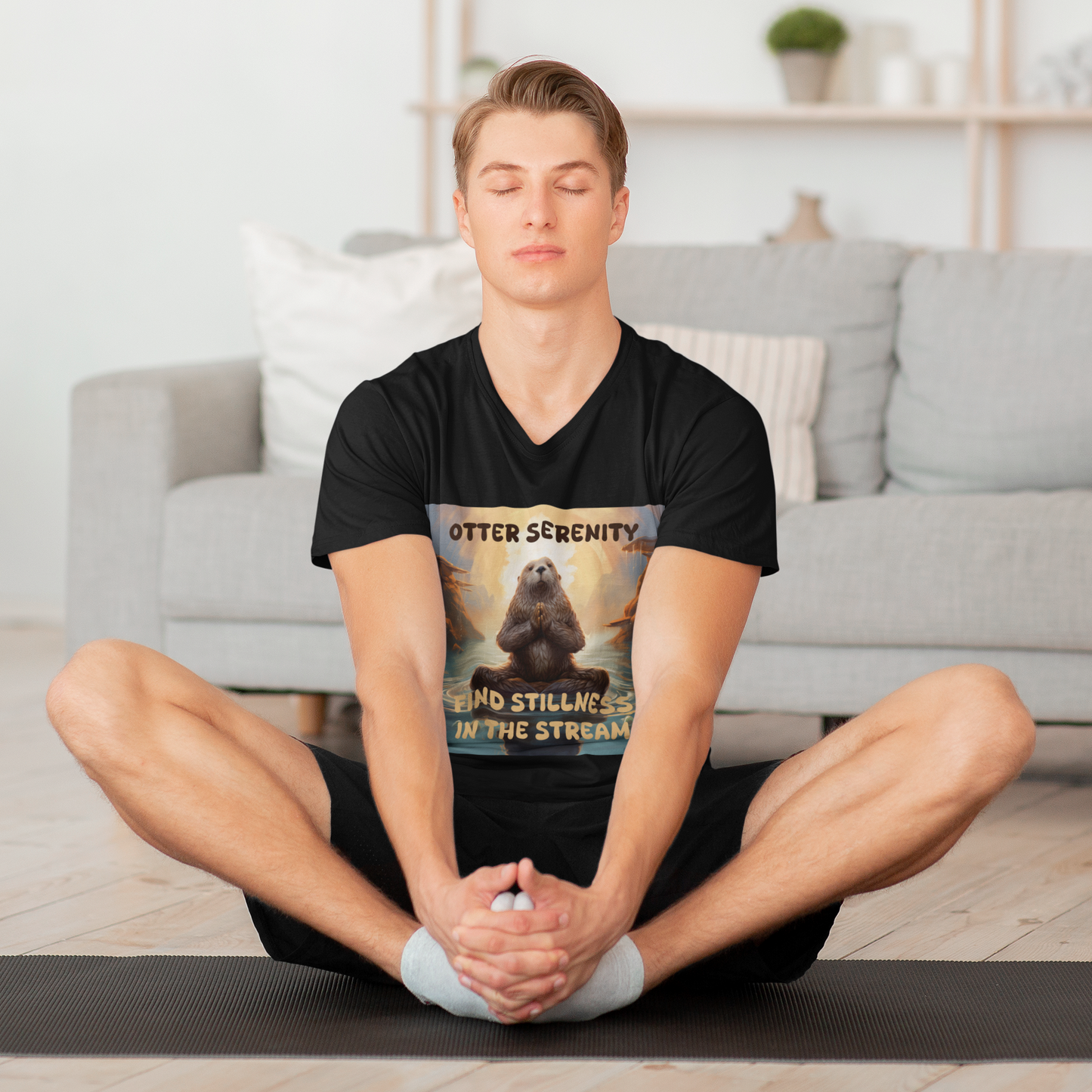 Meditating Zen Otter with Mantra Men's Shirt