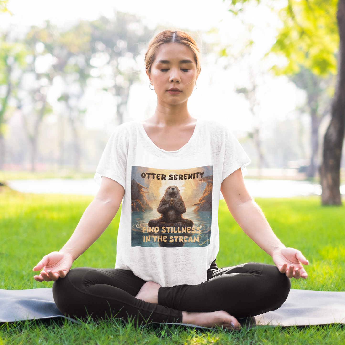 Meditating Zen Otter with Mantra Women's Shirt