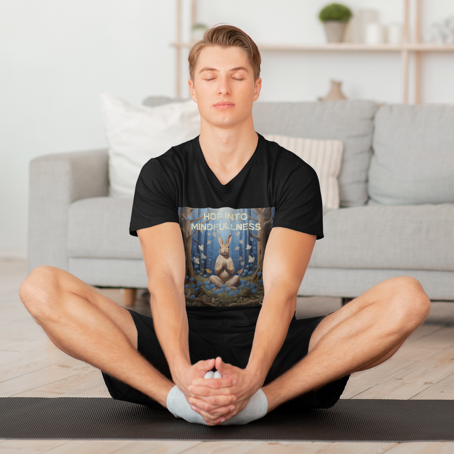 Meditating Zen Rabbit with Mantra Men's Shirt