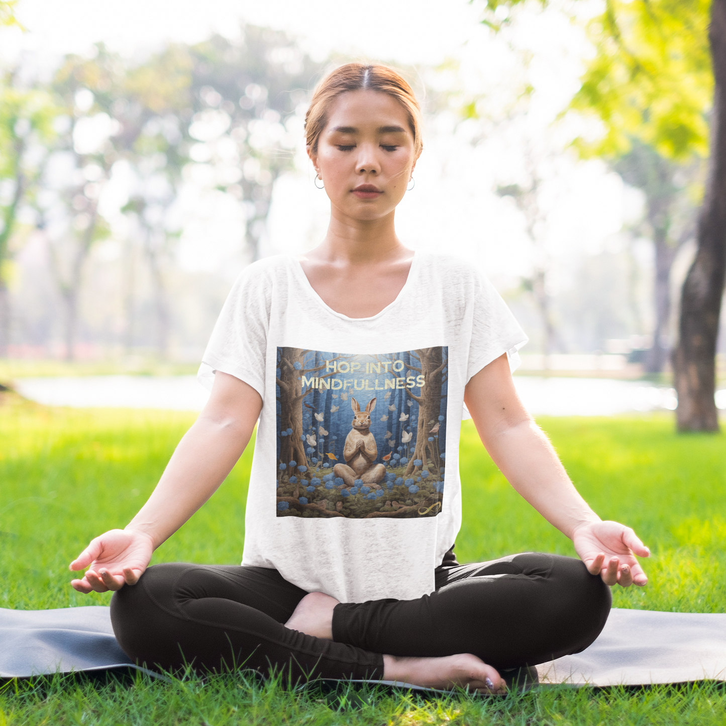 Meditating Zen Rabbit with Mantra Women's Shirt