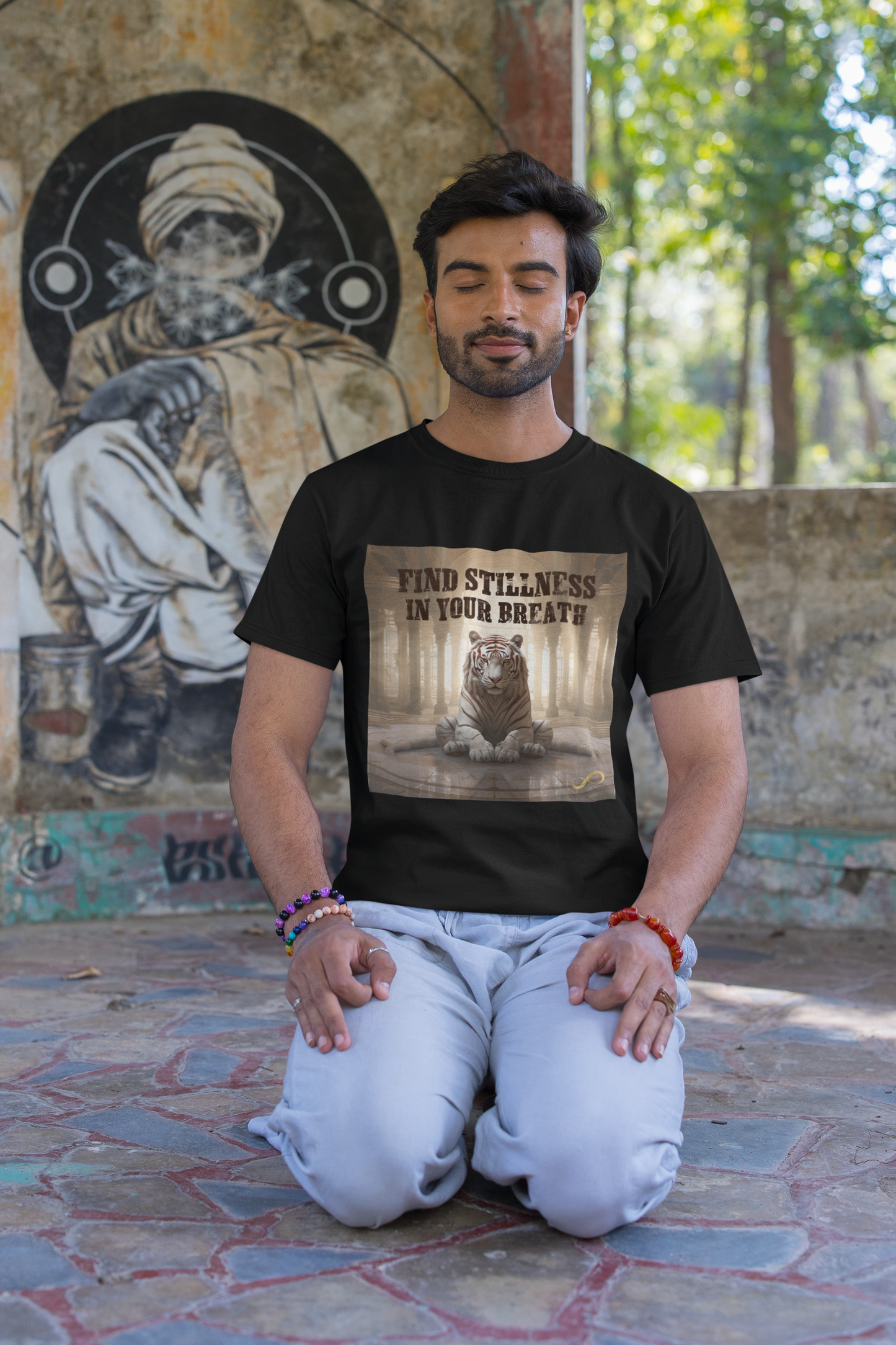 Meditating Zen Tiger with Mantra Men's Shirt