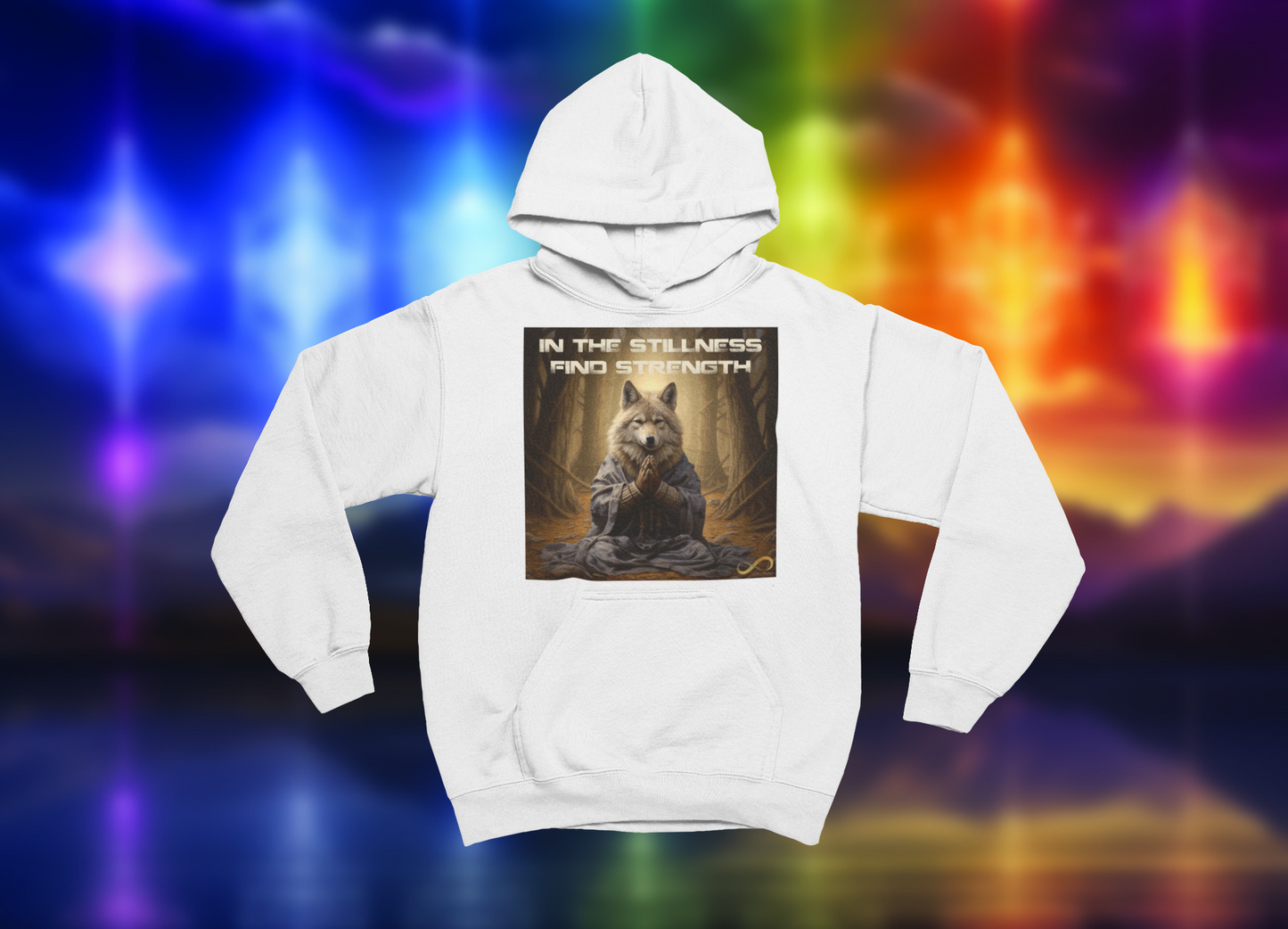 Meditating Wolf with Mantra Hoodie