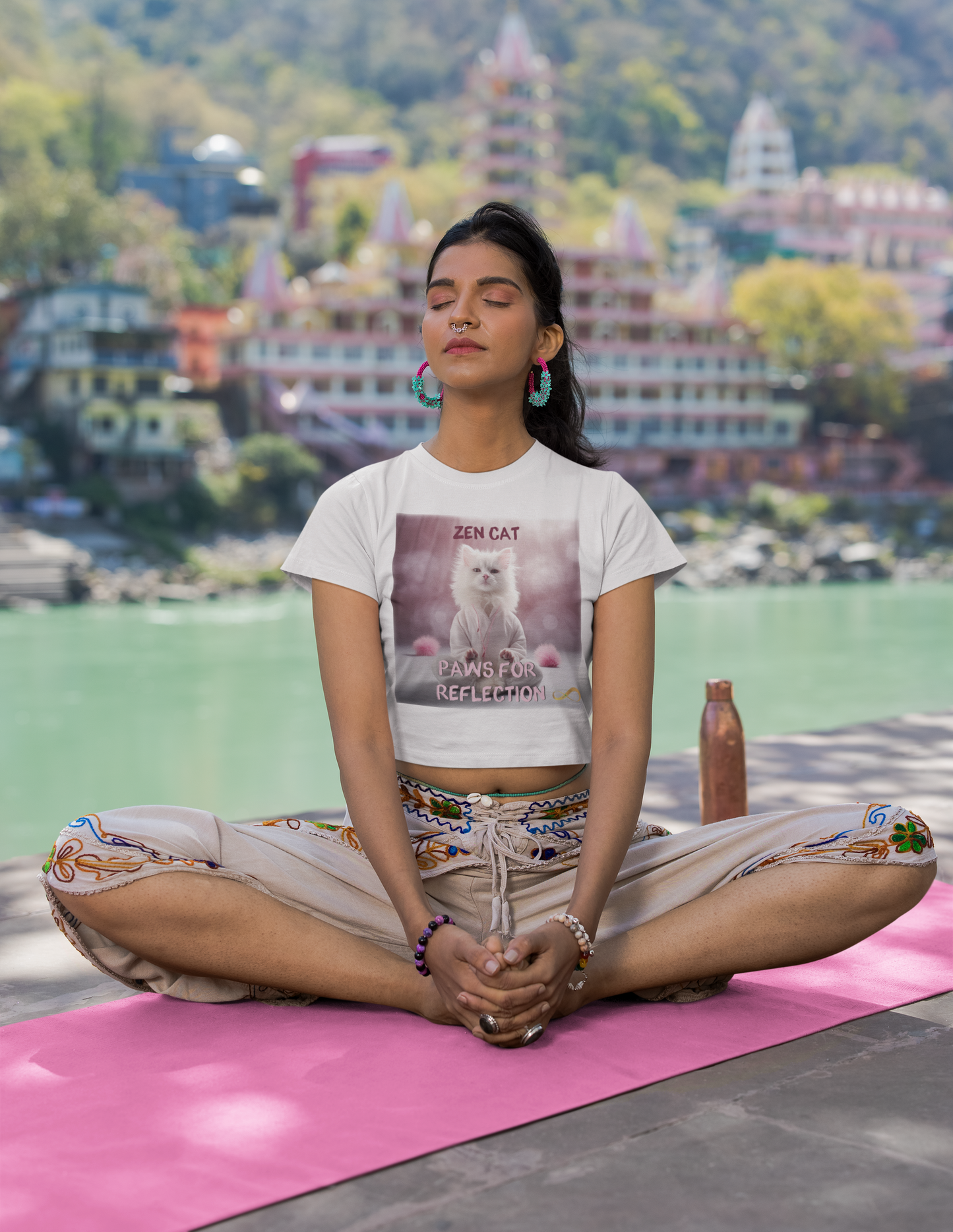 Meditating Zen Cat with Mantra Women's Shirt