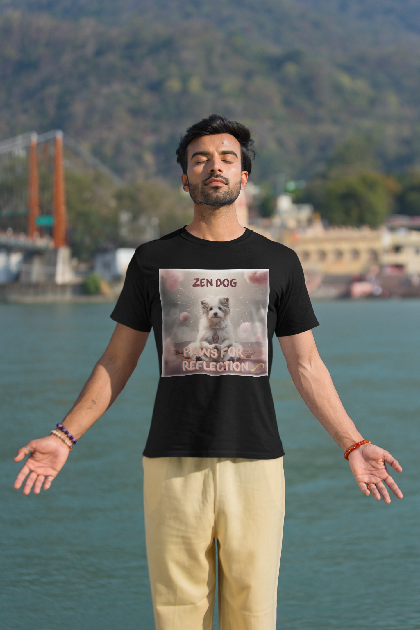 Meditating Zen Dog with Mantra Men's Shirt