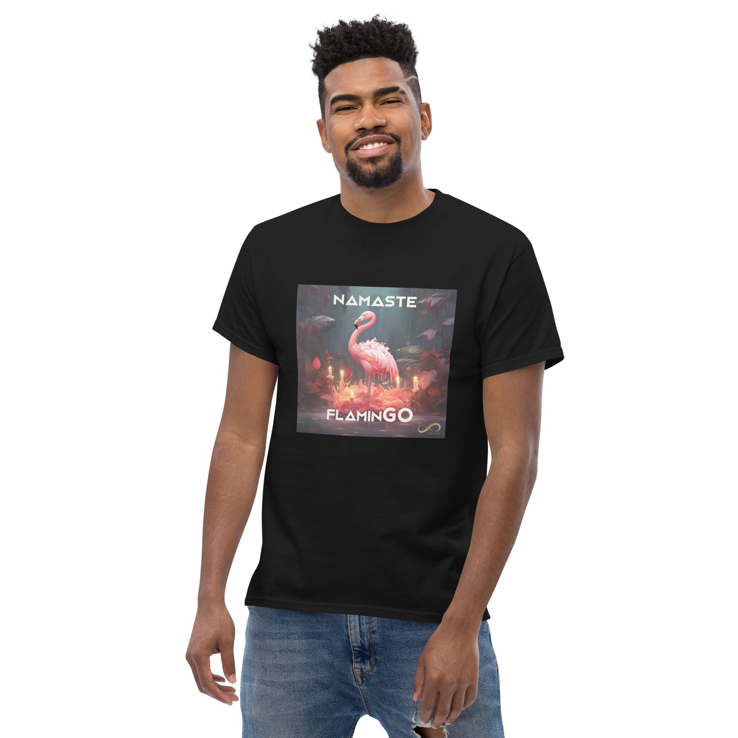 Meditating Zen Flamingo with Mantra Men's Shirt