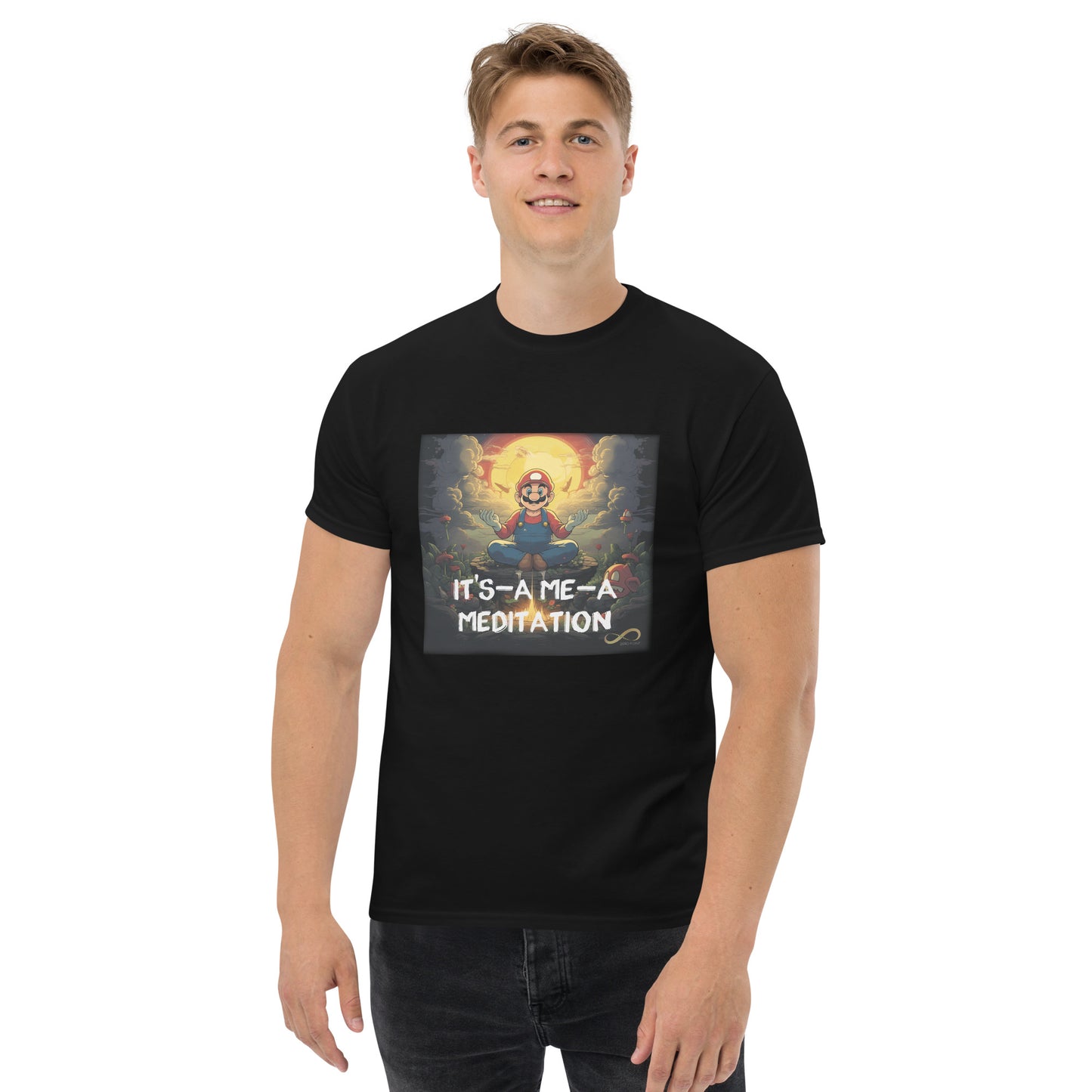 Meditating Zen Gamer with Mantra Men's shirt