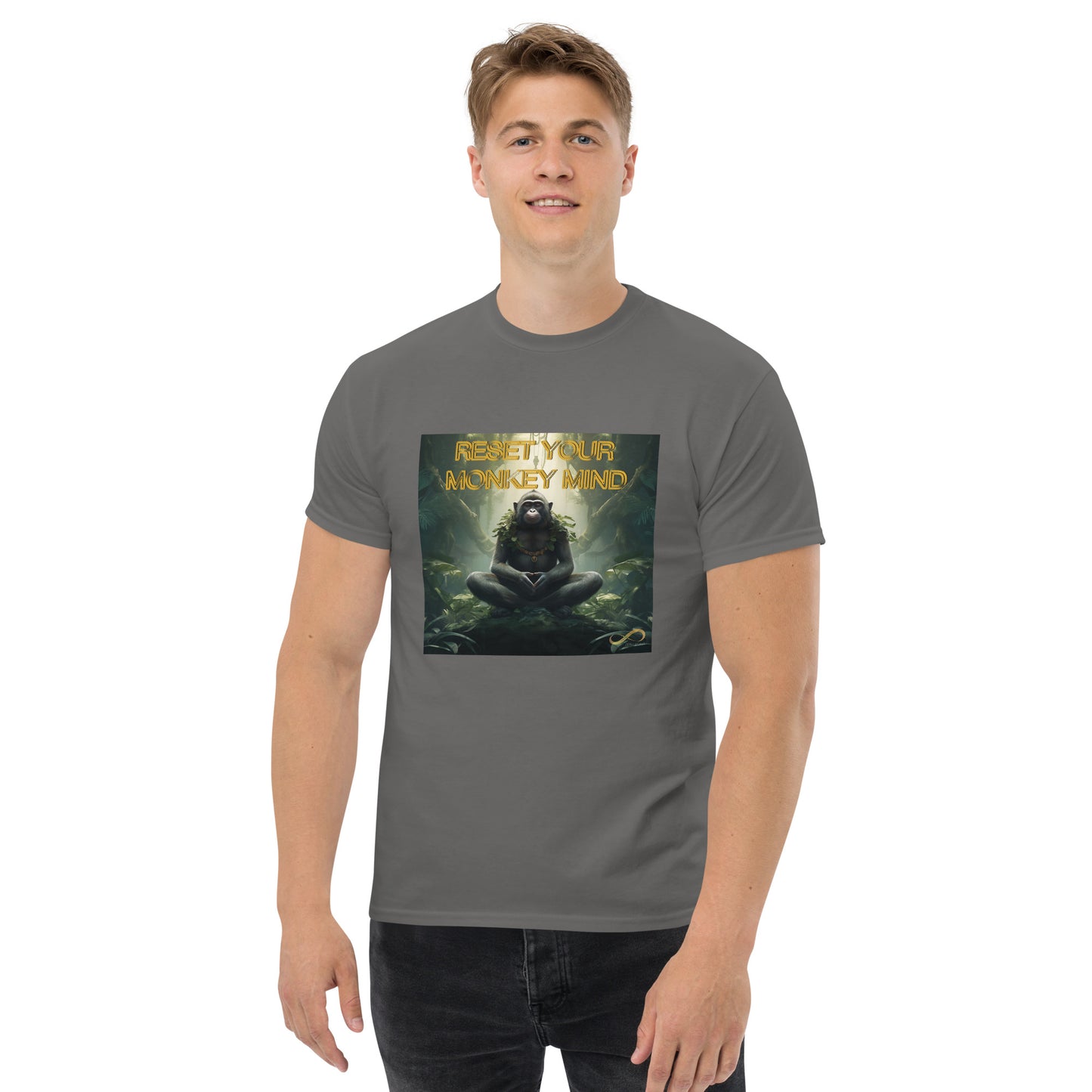 Meditating Zen Monkey Mind with Mantra Men's Shirt