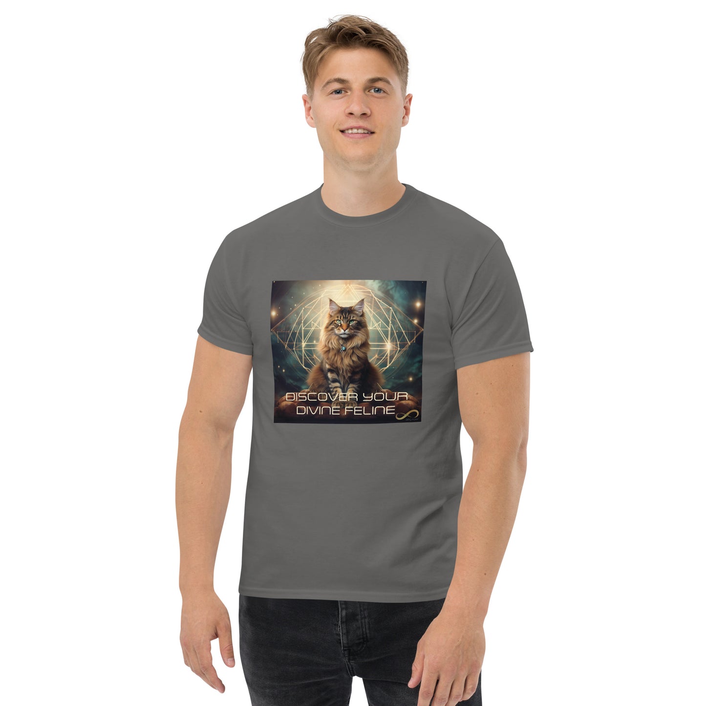 Meditating Zen Divine Feline with Mantra Men's Shirt