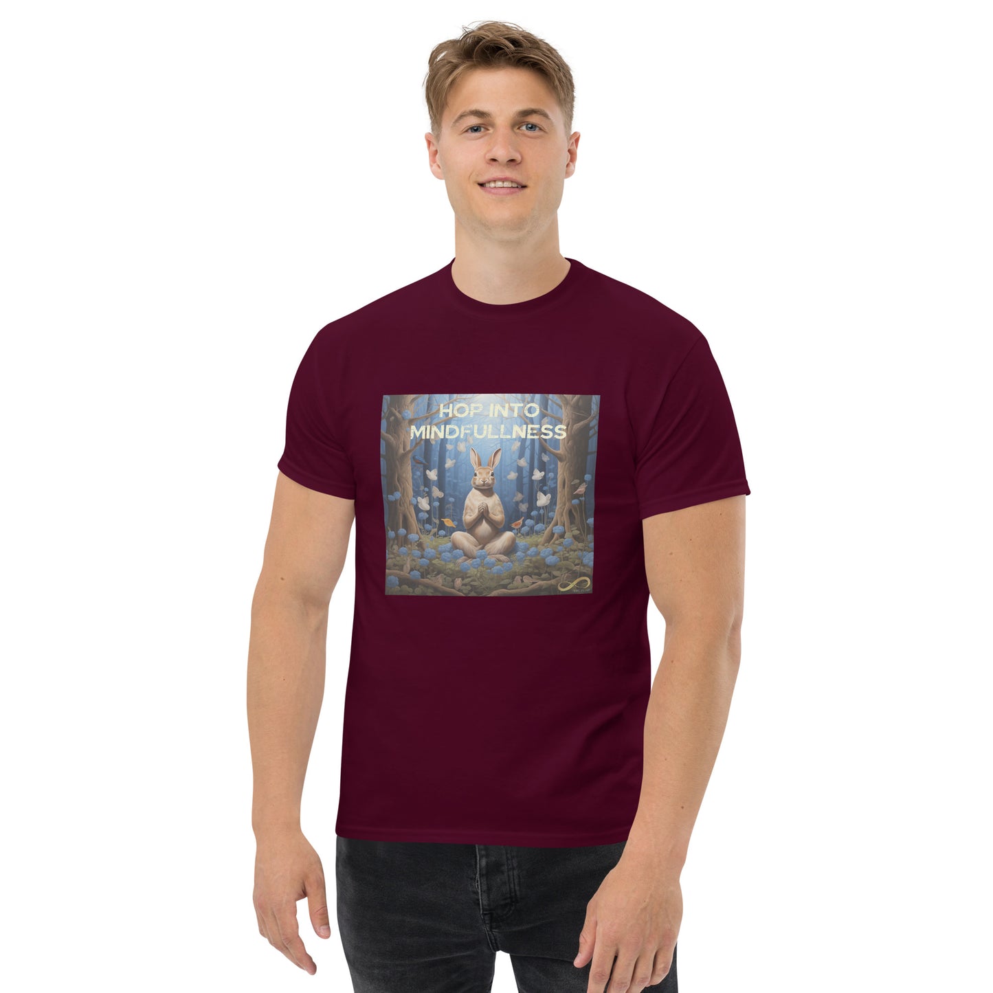 Meditating Zen Rabbit with Mantra Men's Shirt