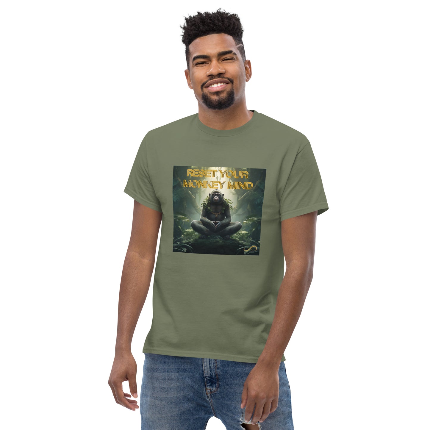 Meditating Zen Monkey Mind with Mantra Men's Shirt