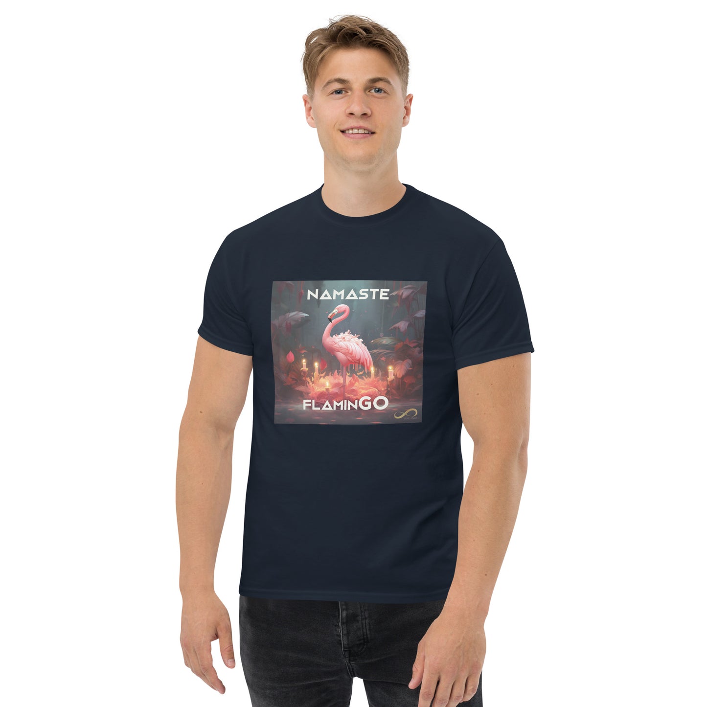 Meditating Zen Flamingo with Mantra Men's Shirt