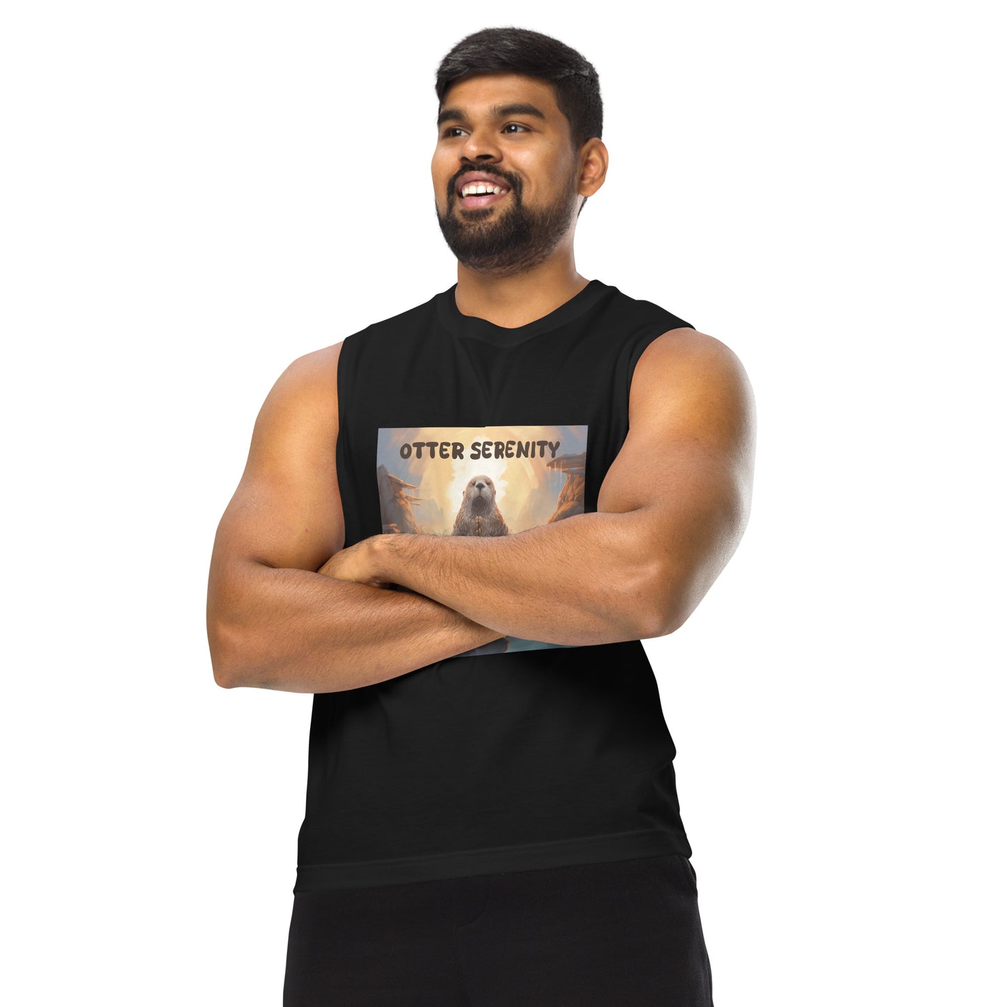 Meditating Zen Otter with Mantra Muscle Tank