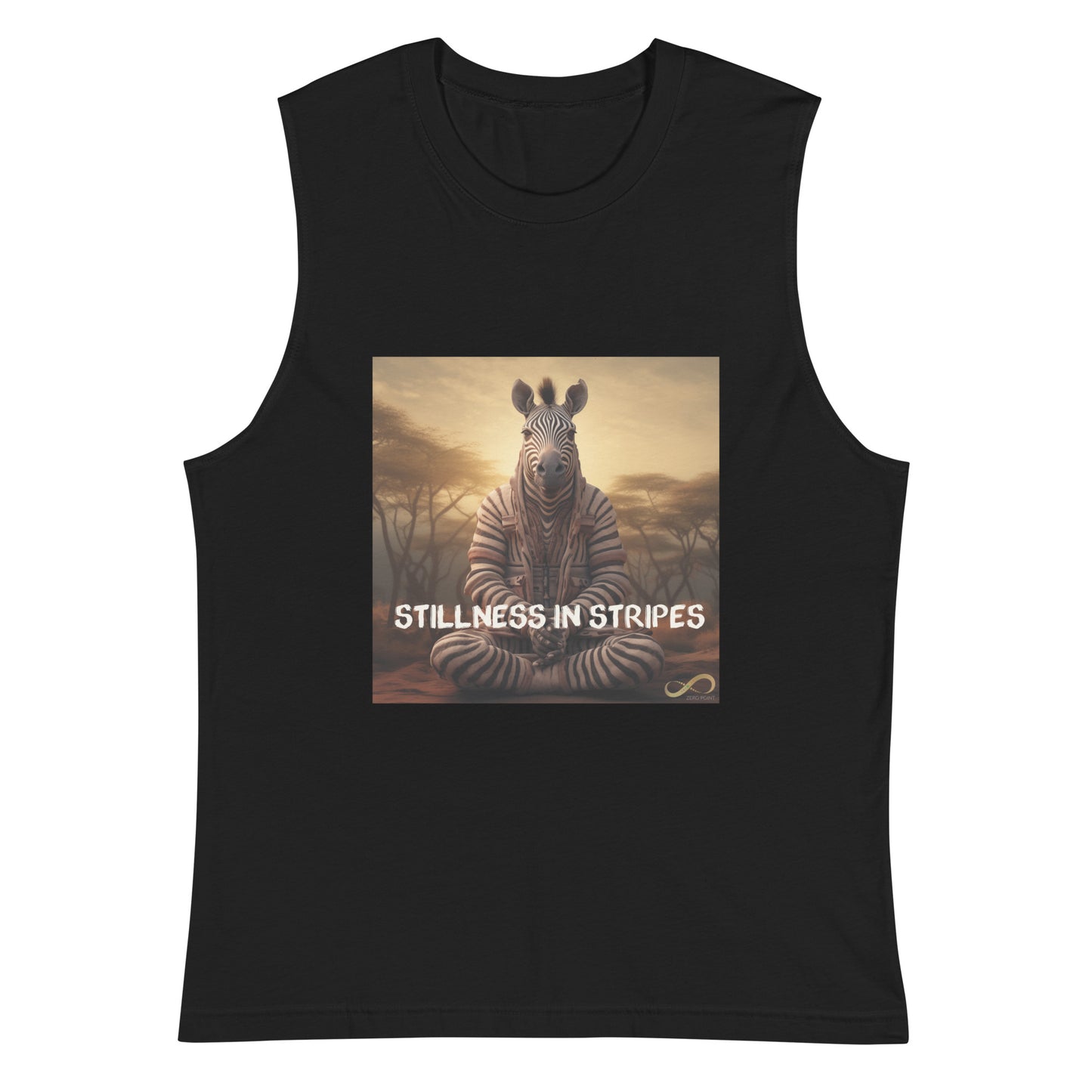 Meditating Zen Zebra with Mantra Muscle Tank