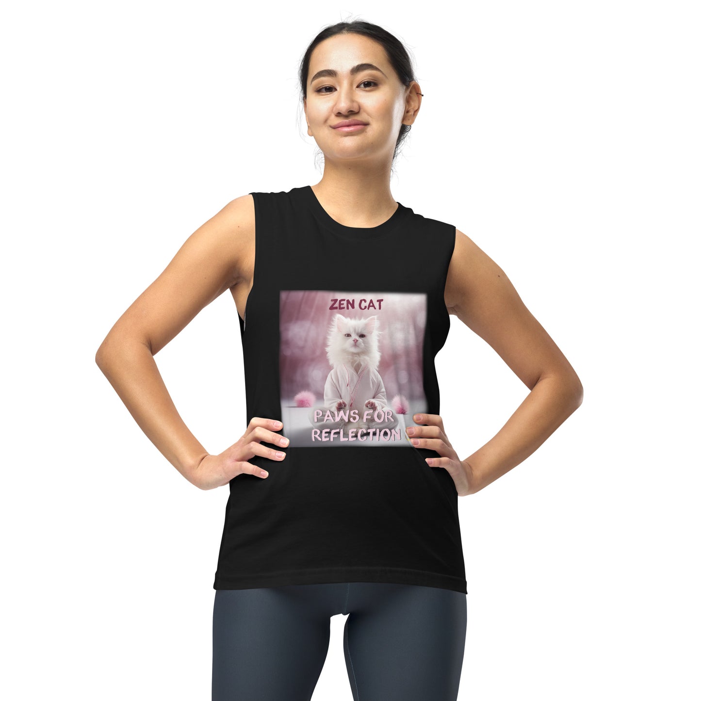 Meditating Zen Cat with Mantra Muscle Tank