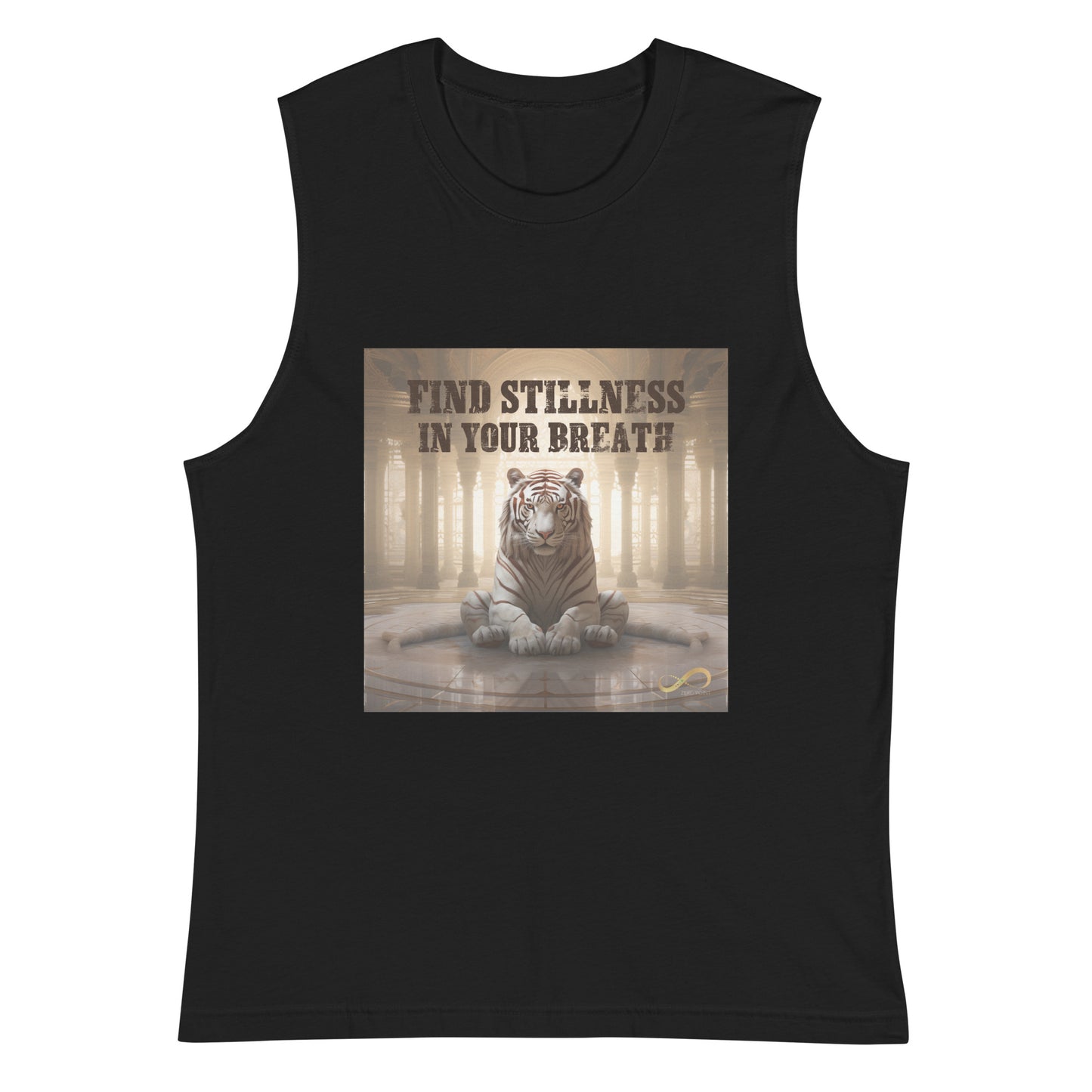 Meditating Zen Tiger with Mantra Muscle Tank