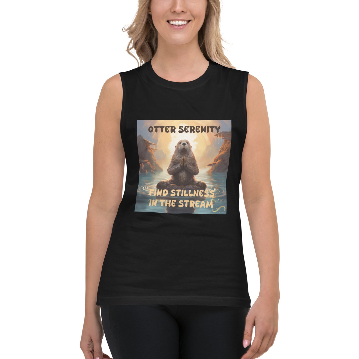 Meditating Zen Otter with Mantra Muscle Tank