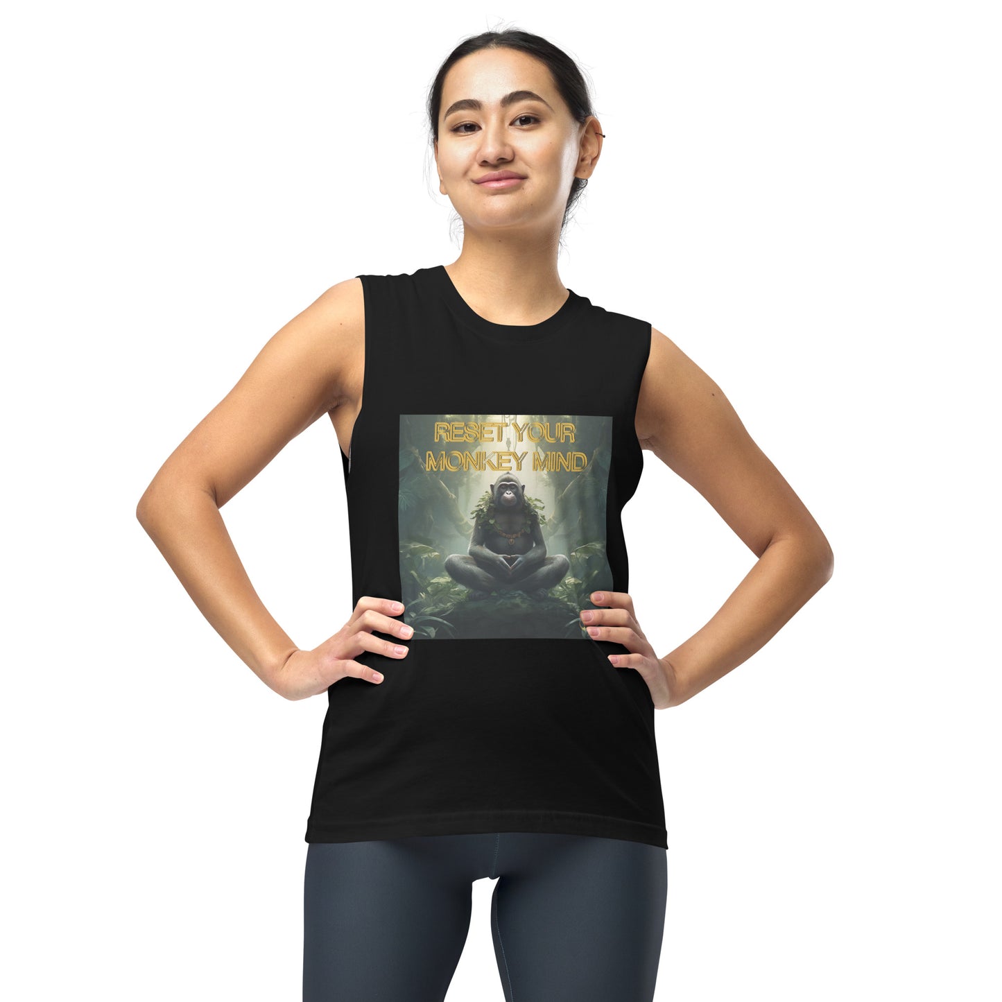 Meditating Zen Monkey Mind with Mantra Muscle Tank