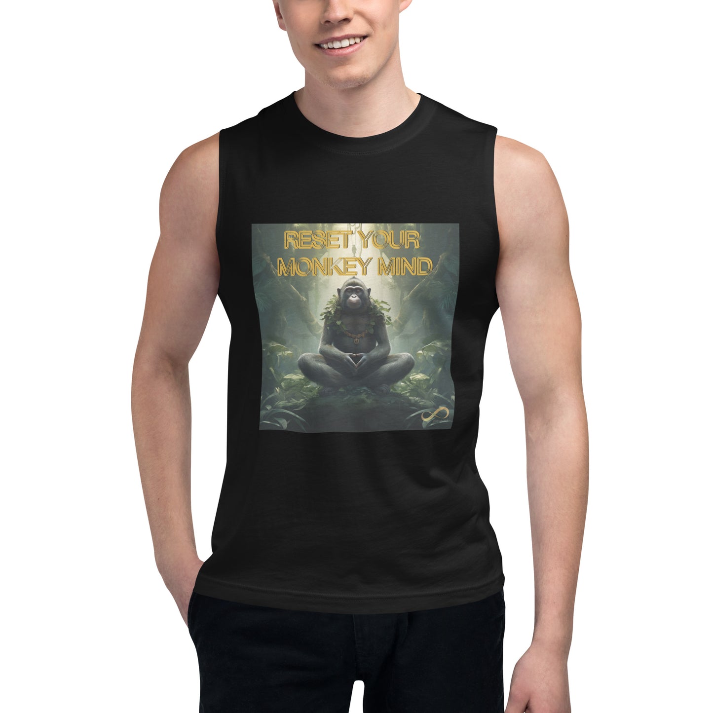 Meditating Zen Monkey Mind with Mantra Muscle Tank