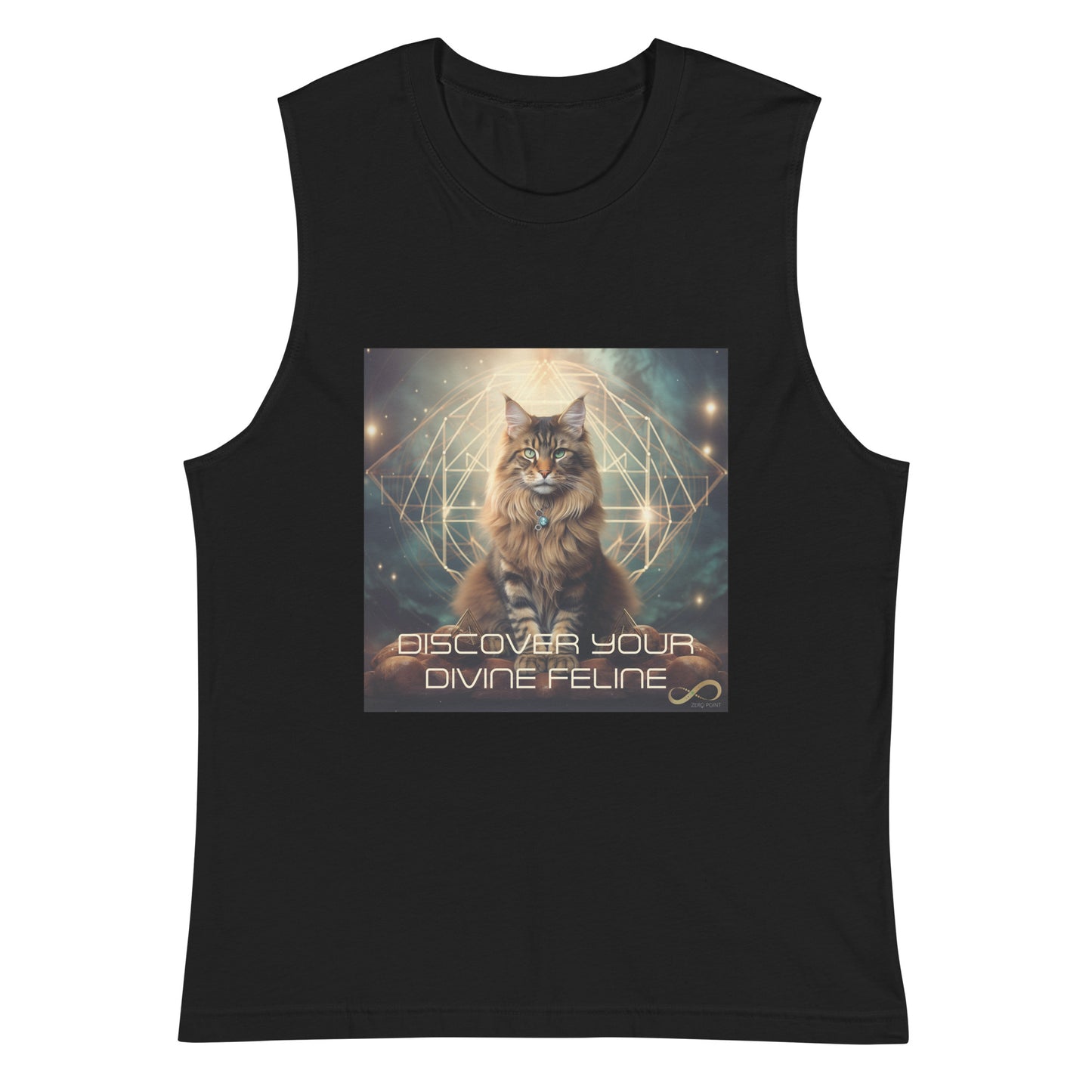 Meditating Zen Divine Feline with Mantra muscle tank