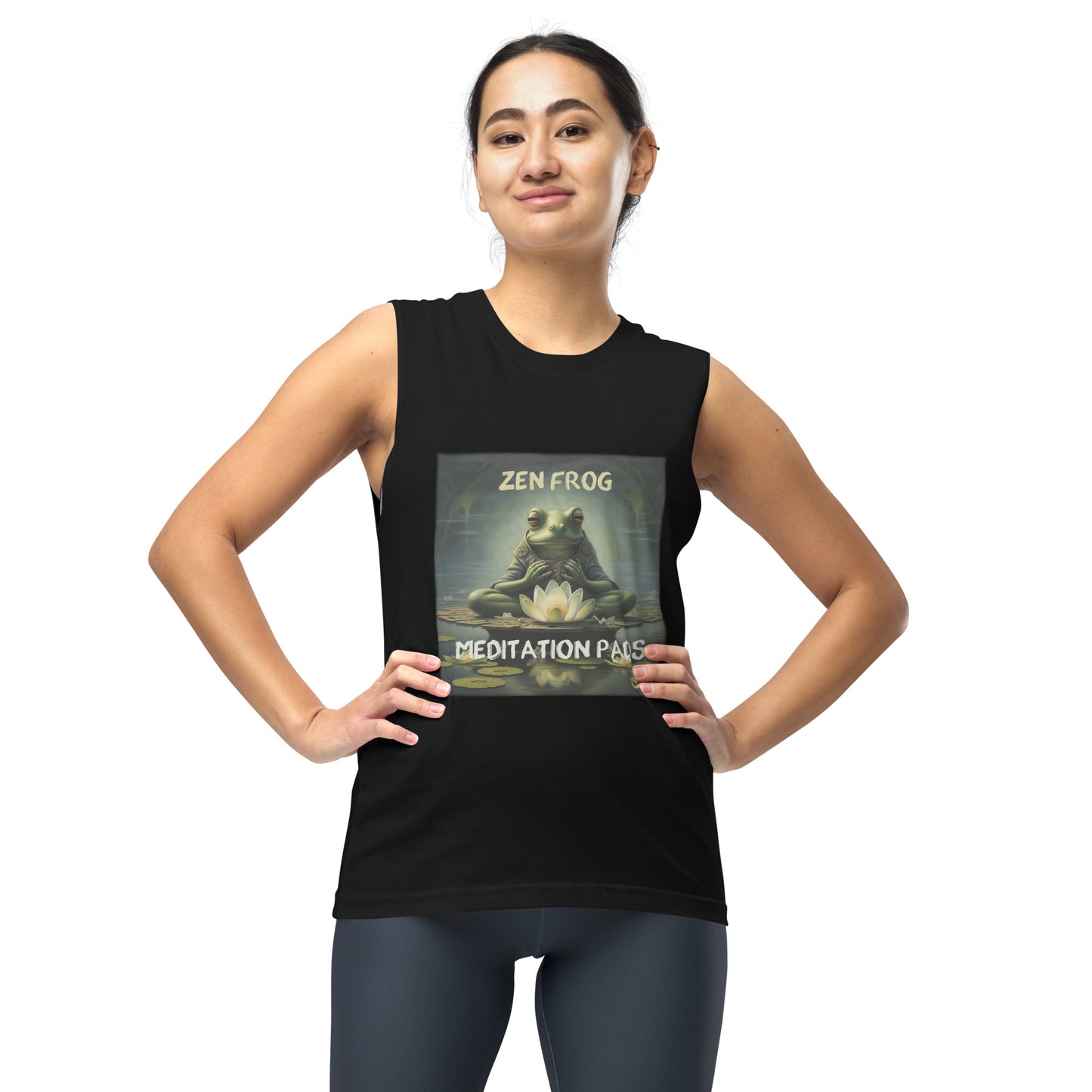 Meditating Zen Frog with Mantra Muscle Tank