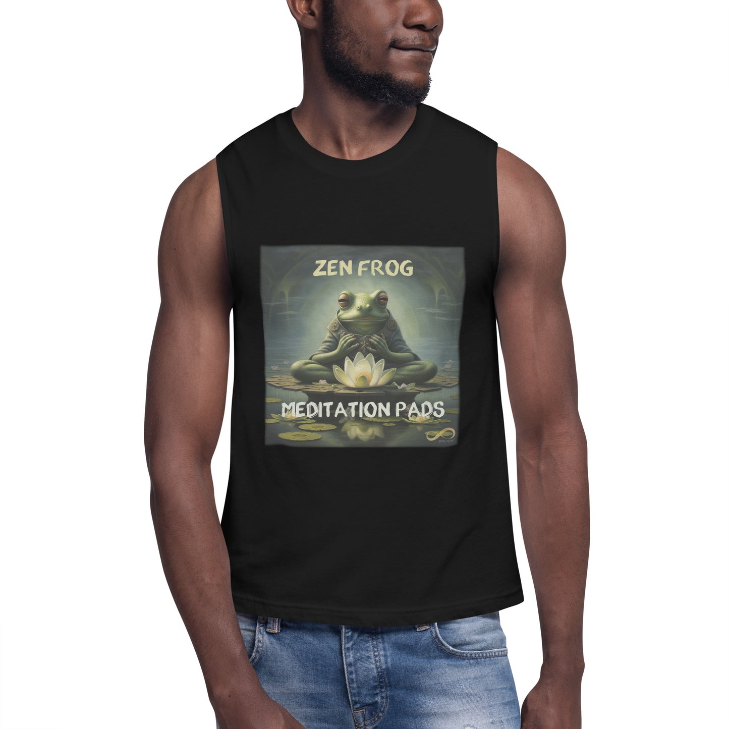 Meditating Zen Frog with Mantra Muscle Tank