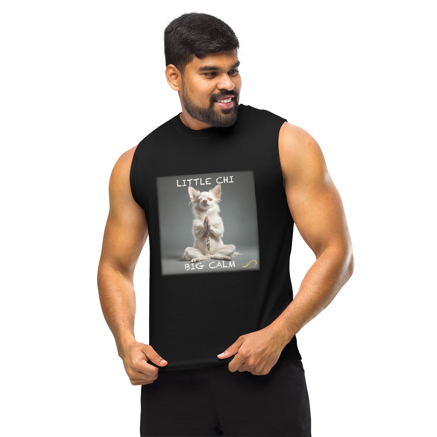 Meditating Zen Chihuahua with Mantra Muscle Tank