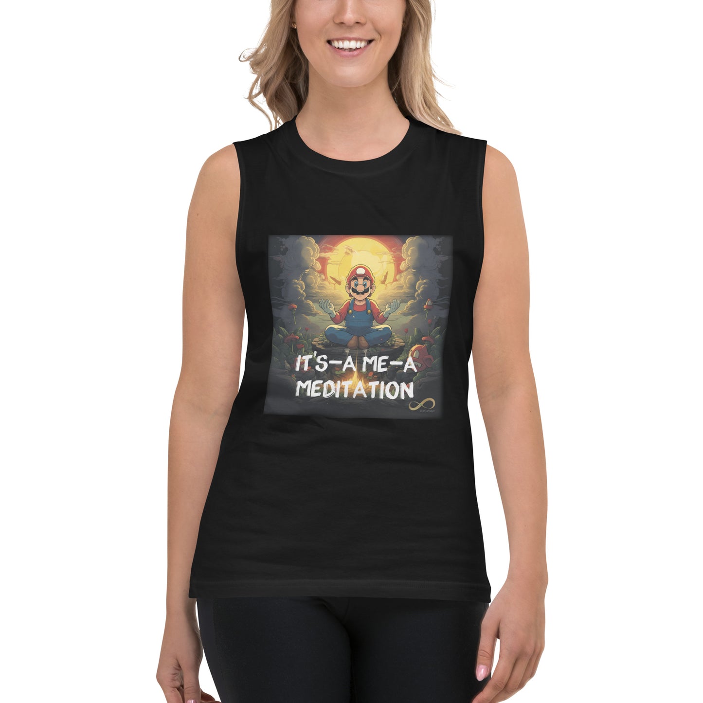 Meditating Zen Gamer with Mantra muscle tank