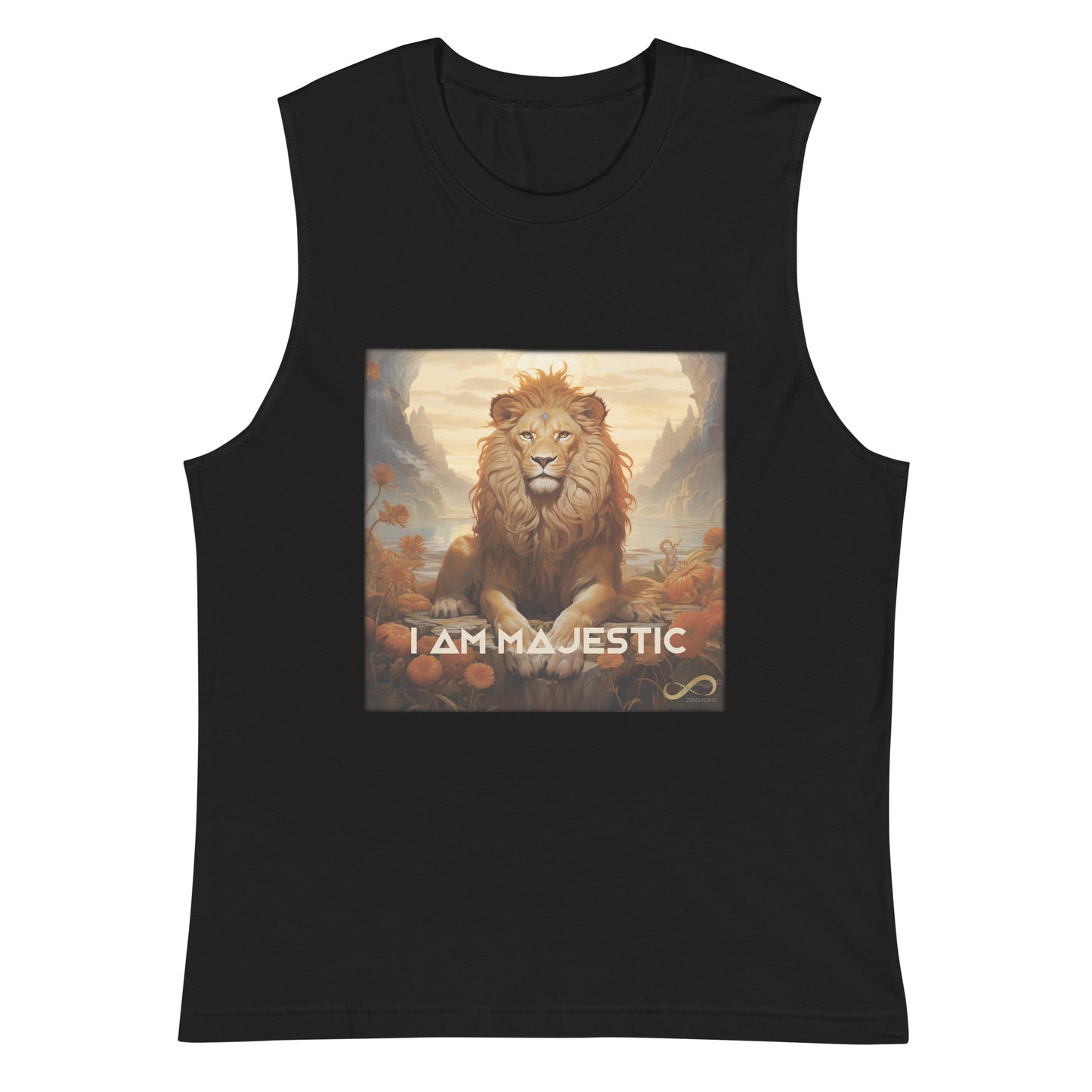 Meditating Zen Lion with Mantra Muscle Tank