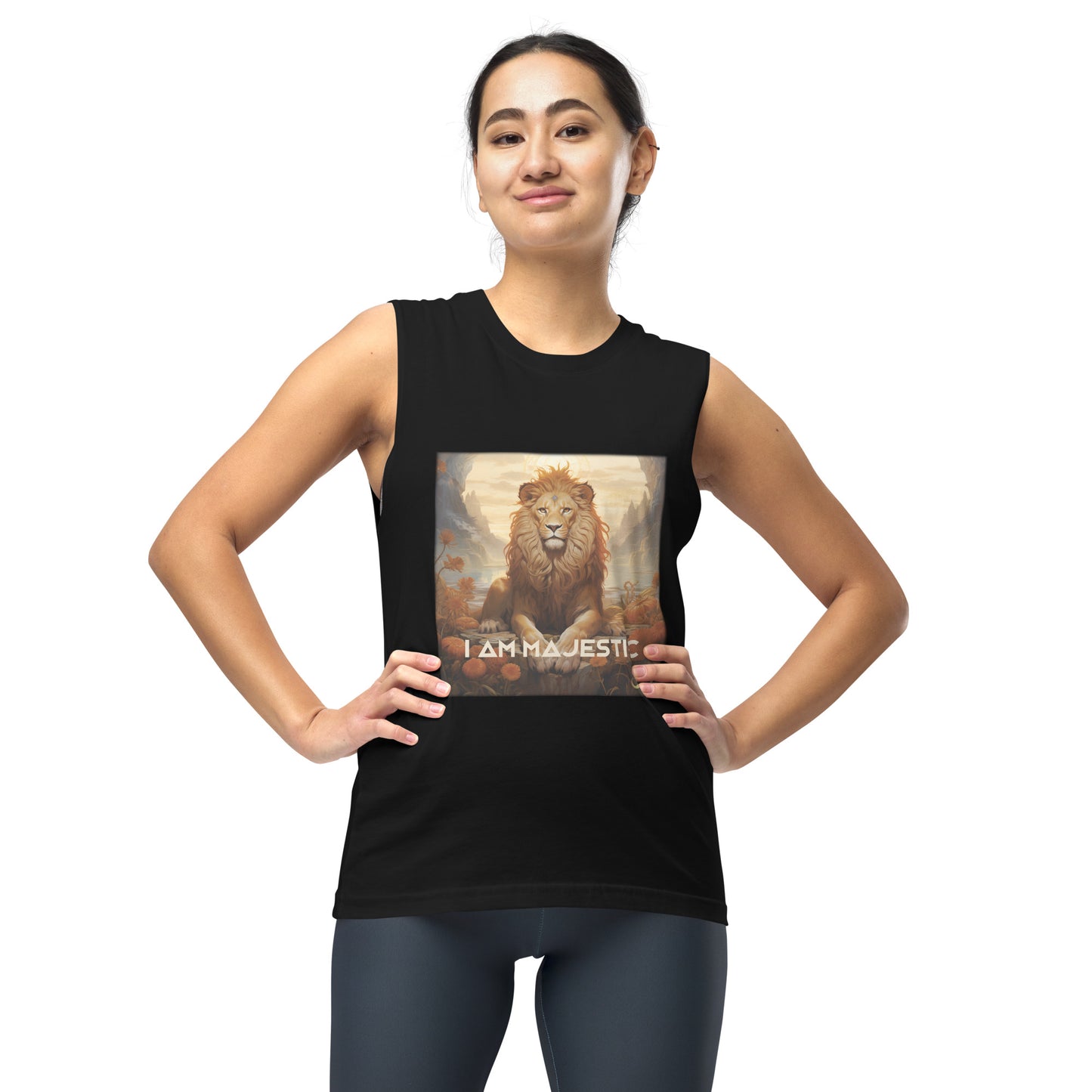 Meditating Zen Lion with Mantra Muscle Tank