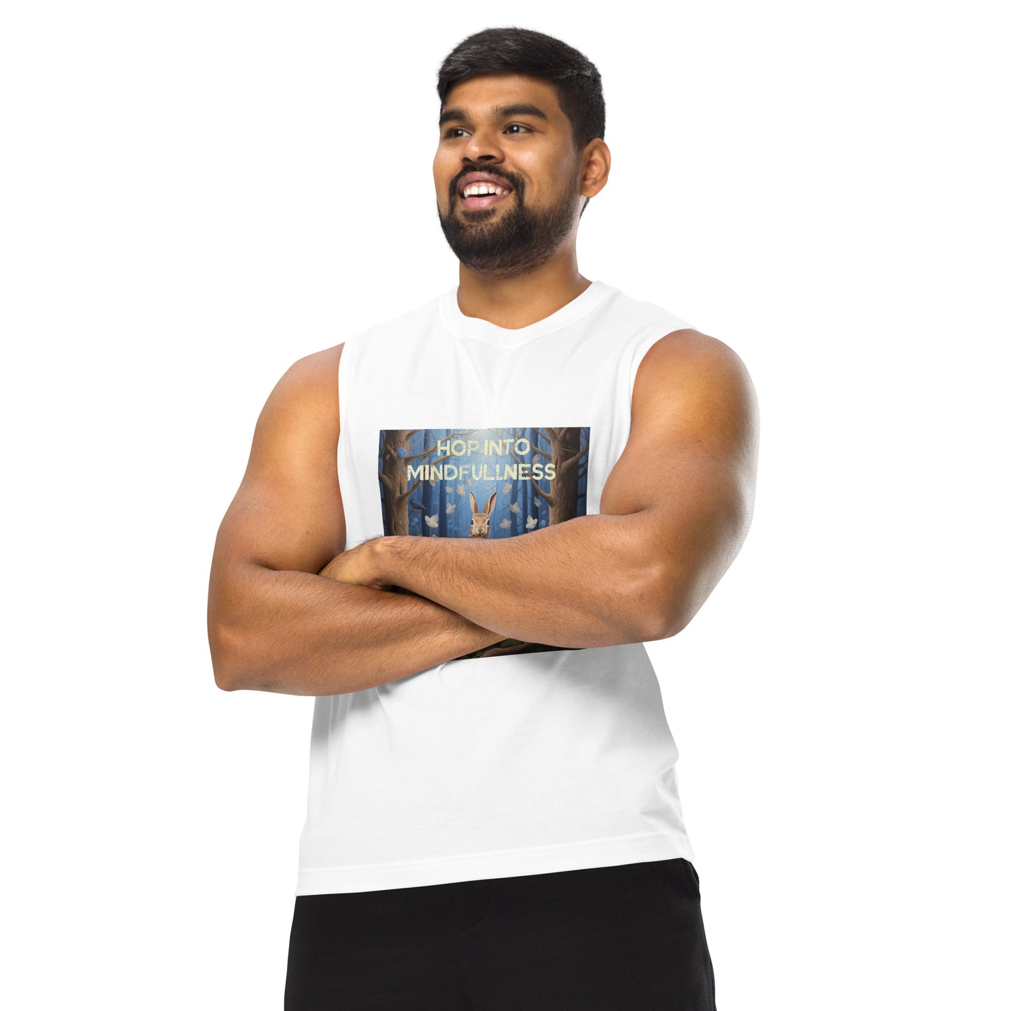 Meditating Zen Rabbit with Mantra Muscle Tank