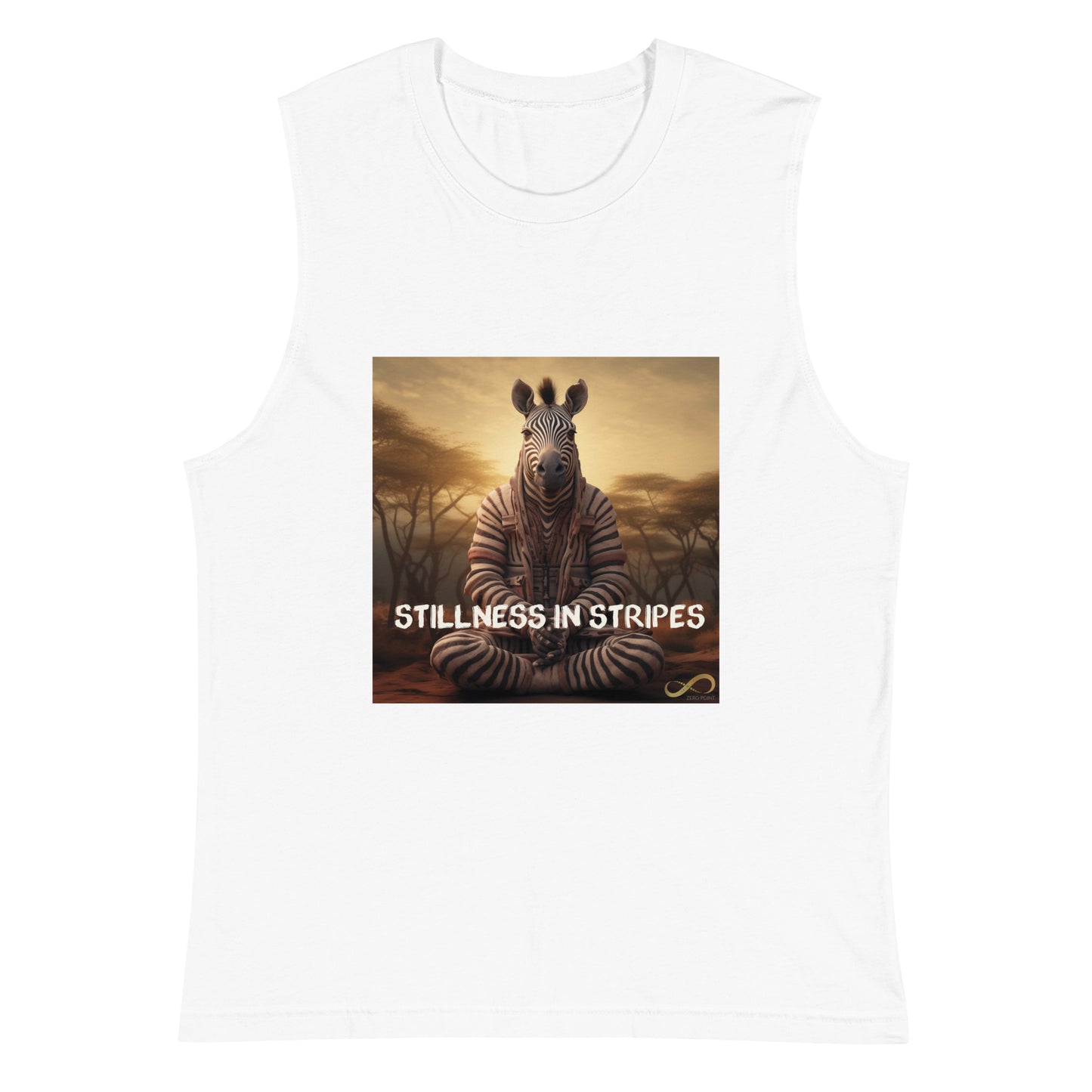 Meditating Zen Zebra with Mantra Muscle Tank