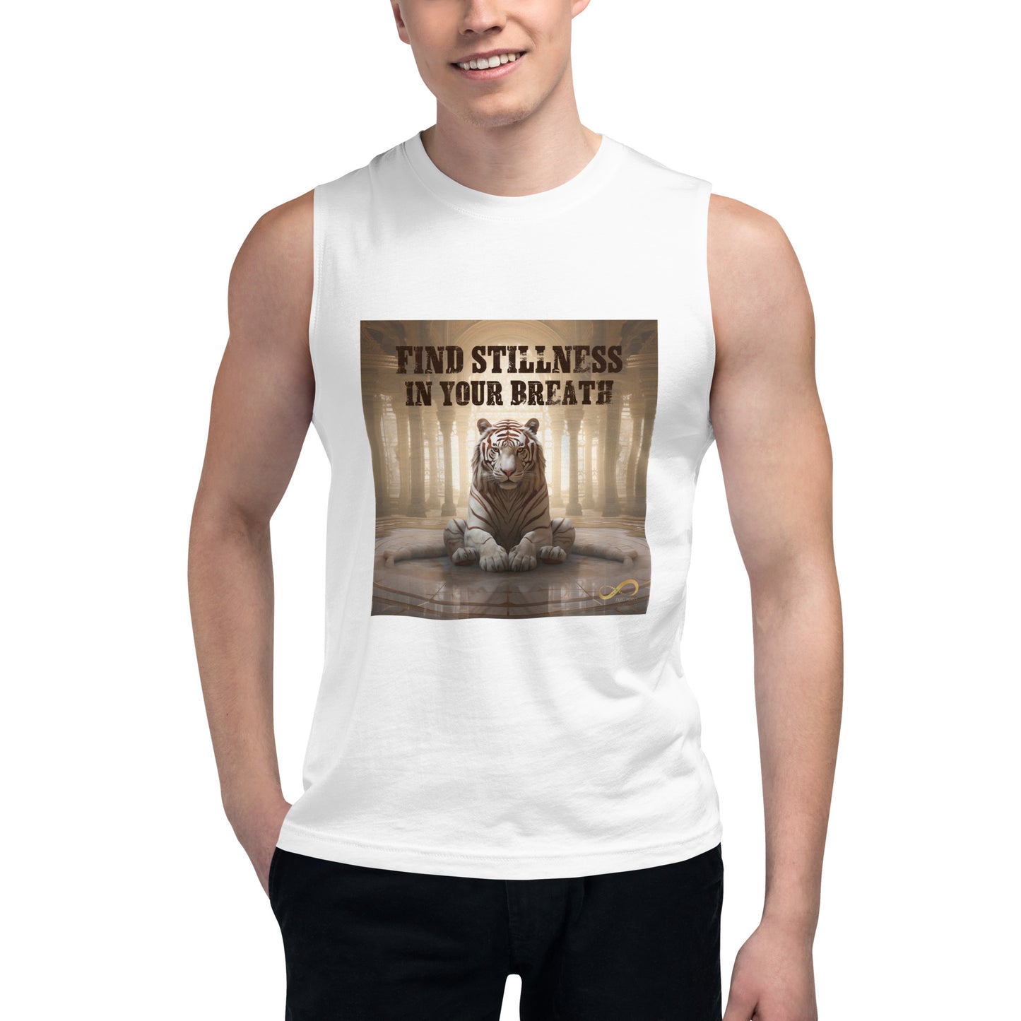 Meditating Zen Tiger with Mantra Muscle Tank