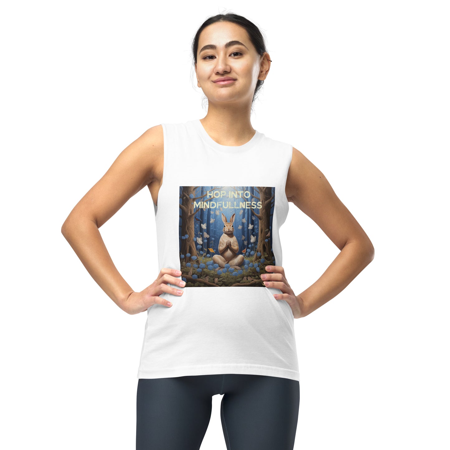 Meditating Zen Rabbit with Mantra Muscle Tank