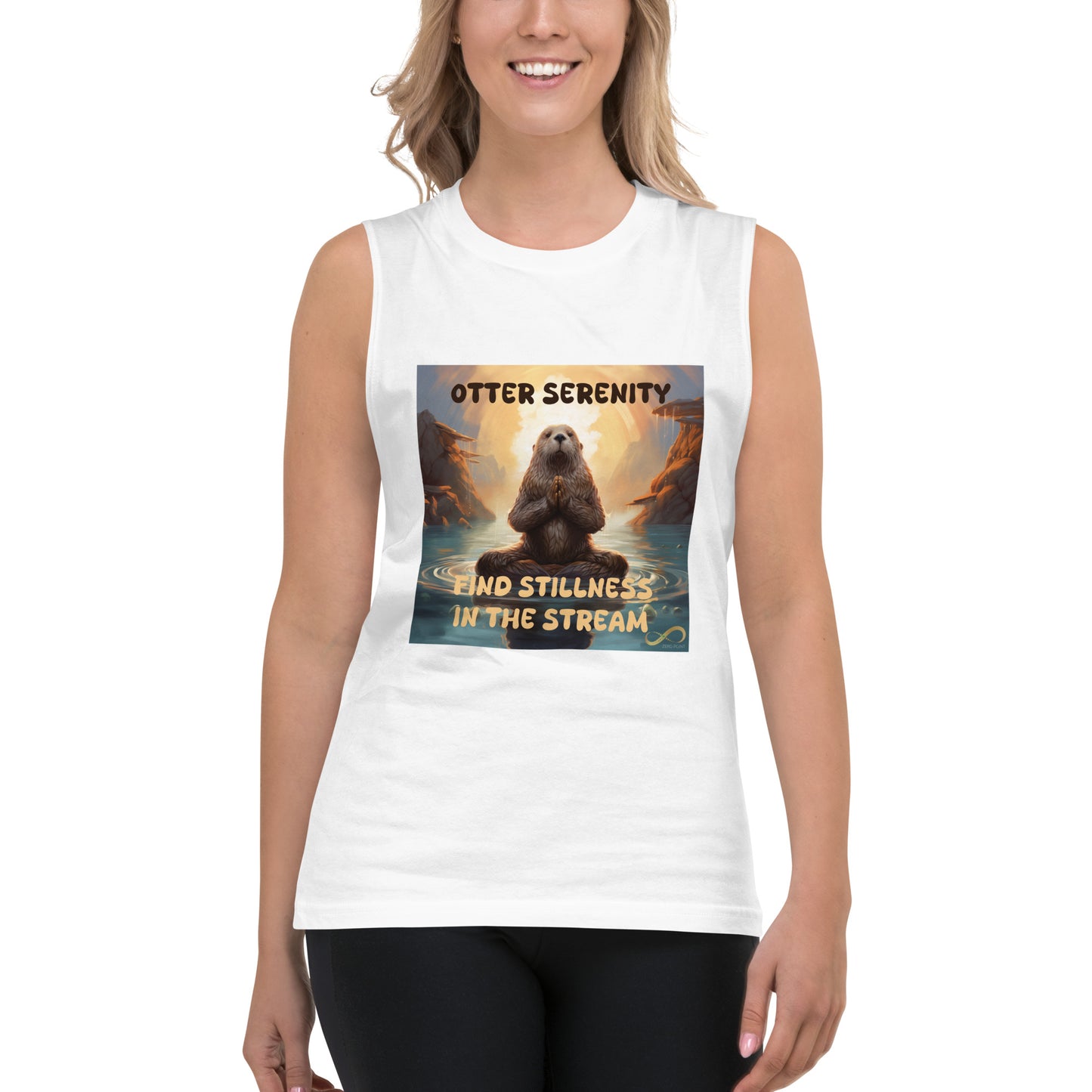 Meditating Zen Otter with Mantra Muscle Tank