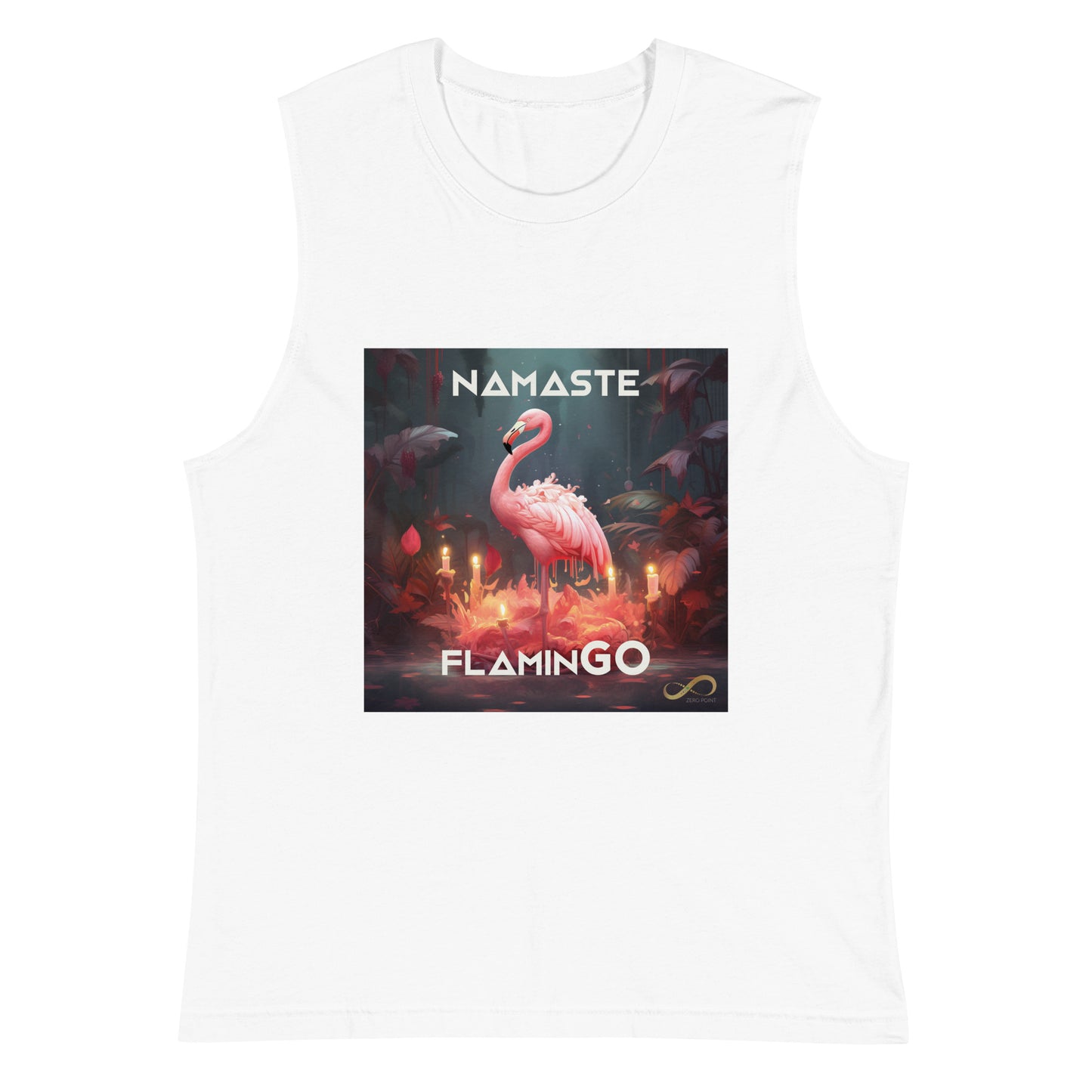 Meditating Zen Flamingo with Mantra Muscle Tank