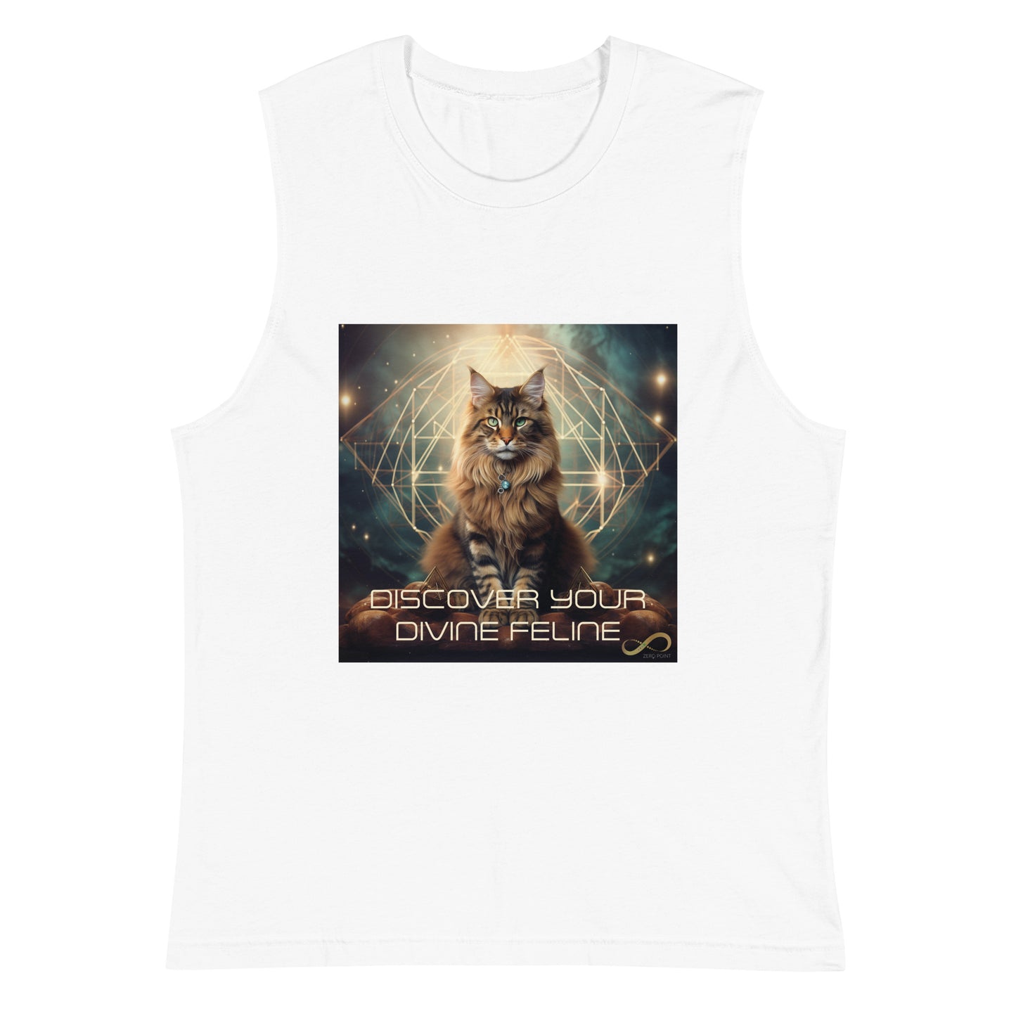 Meditating Zen Divine Feline with Mantra muscle tank