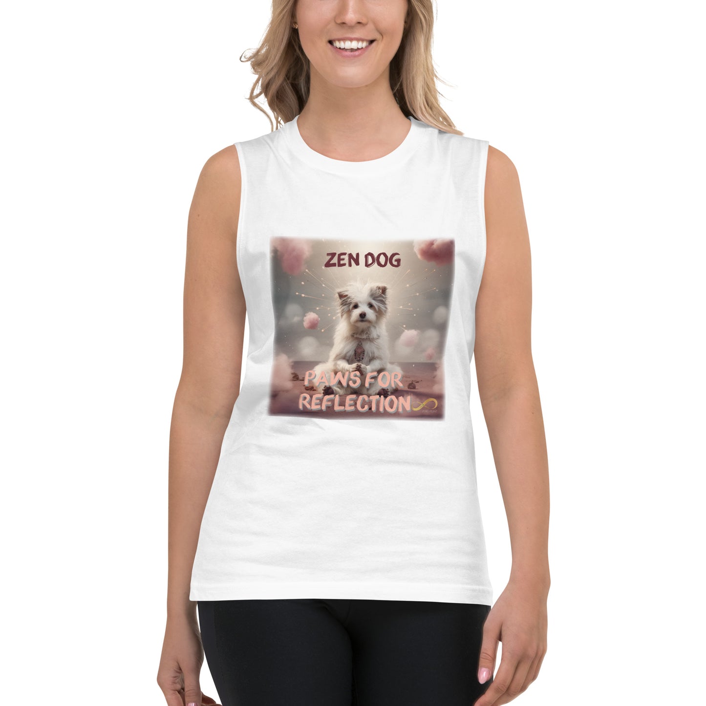 Meditating Zen Dog with Mantra Muscle Tank