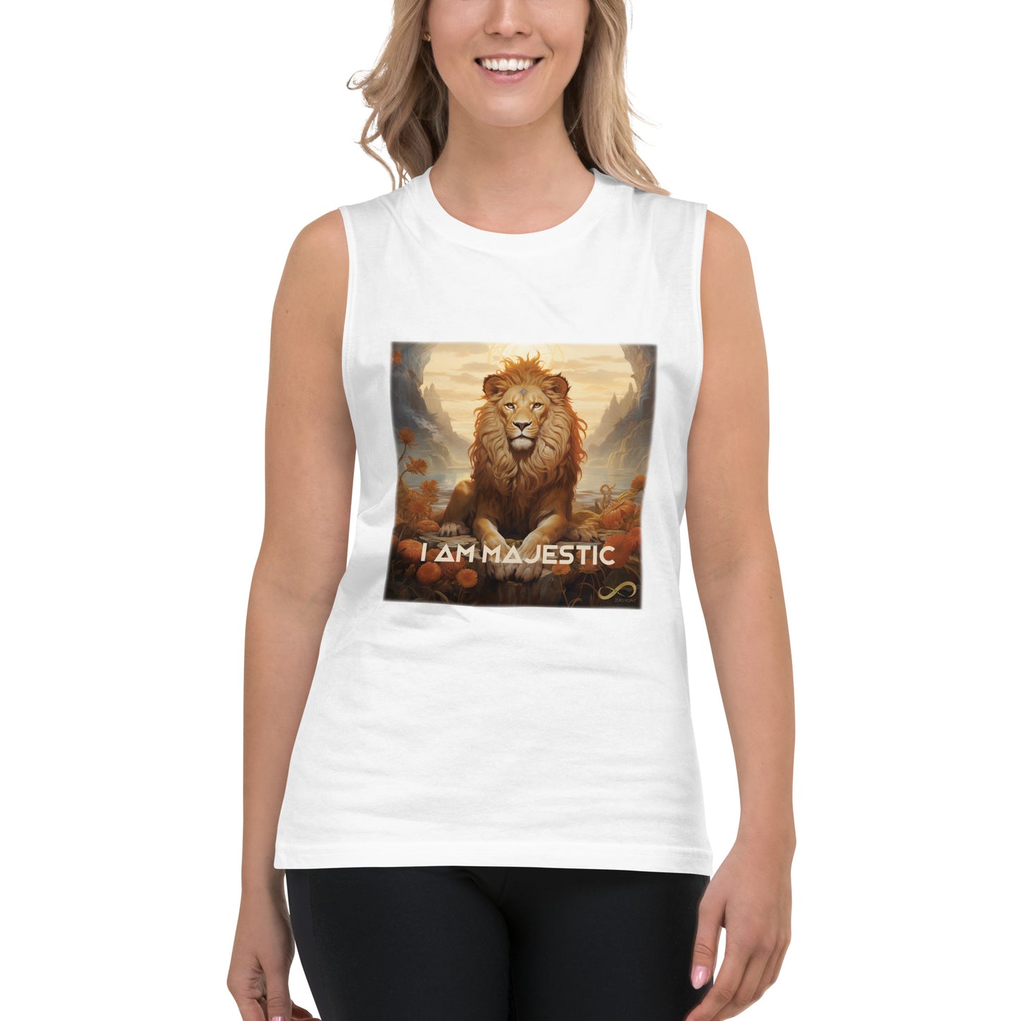 Meditating Zen Lion with Mantra Muscle Tank