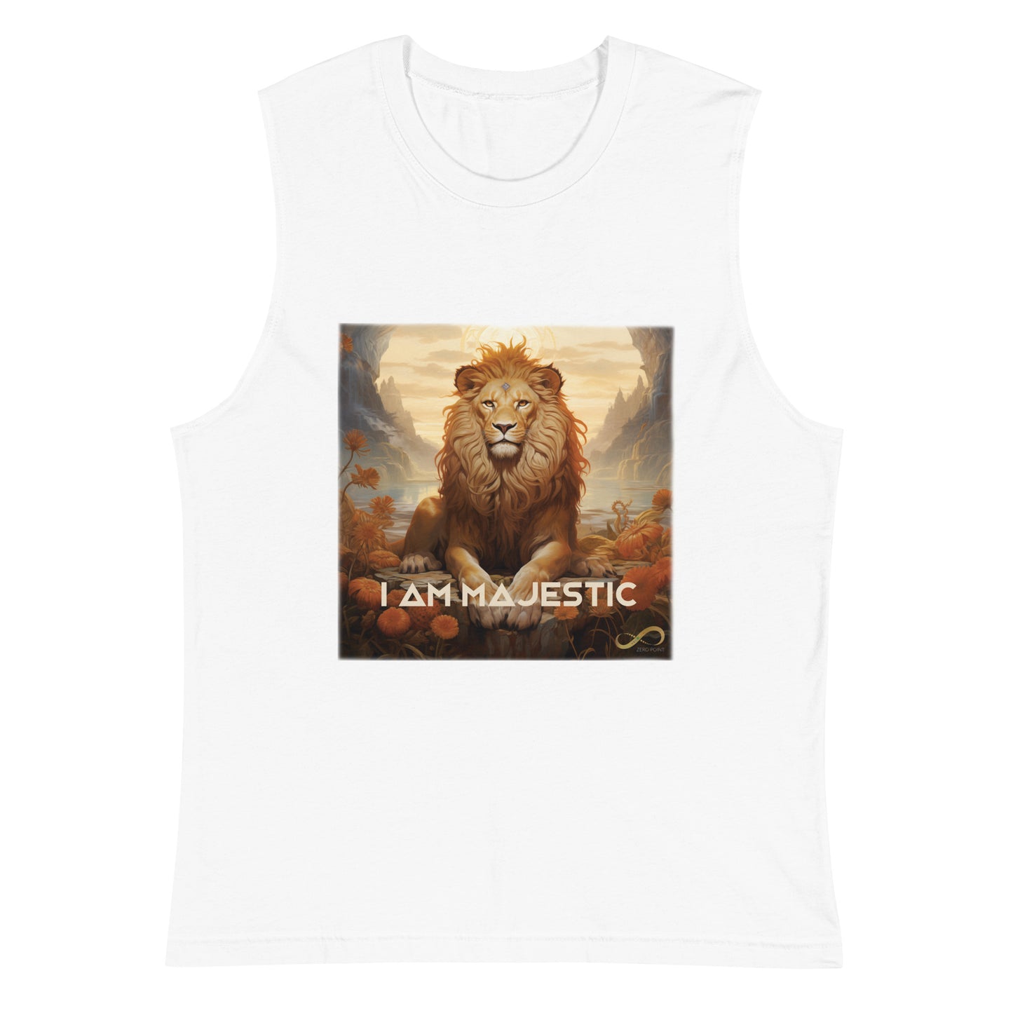 Meditating Zen Lion with Mantra Muscle Tank