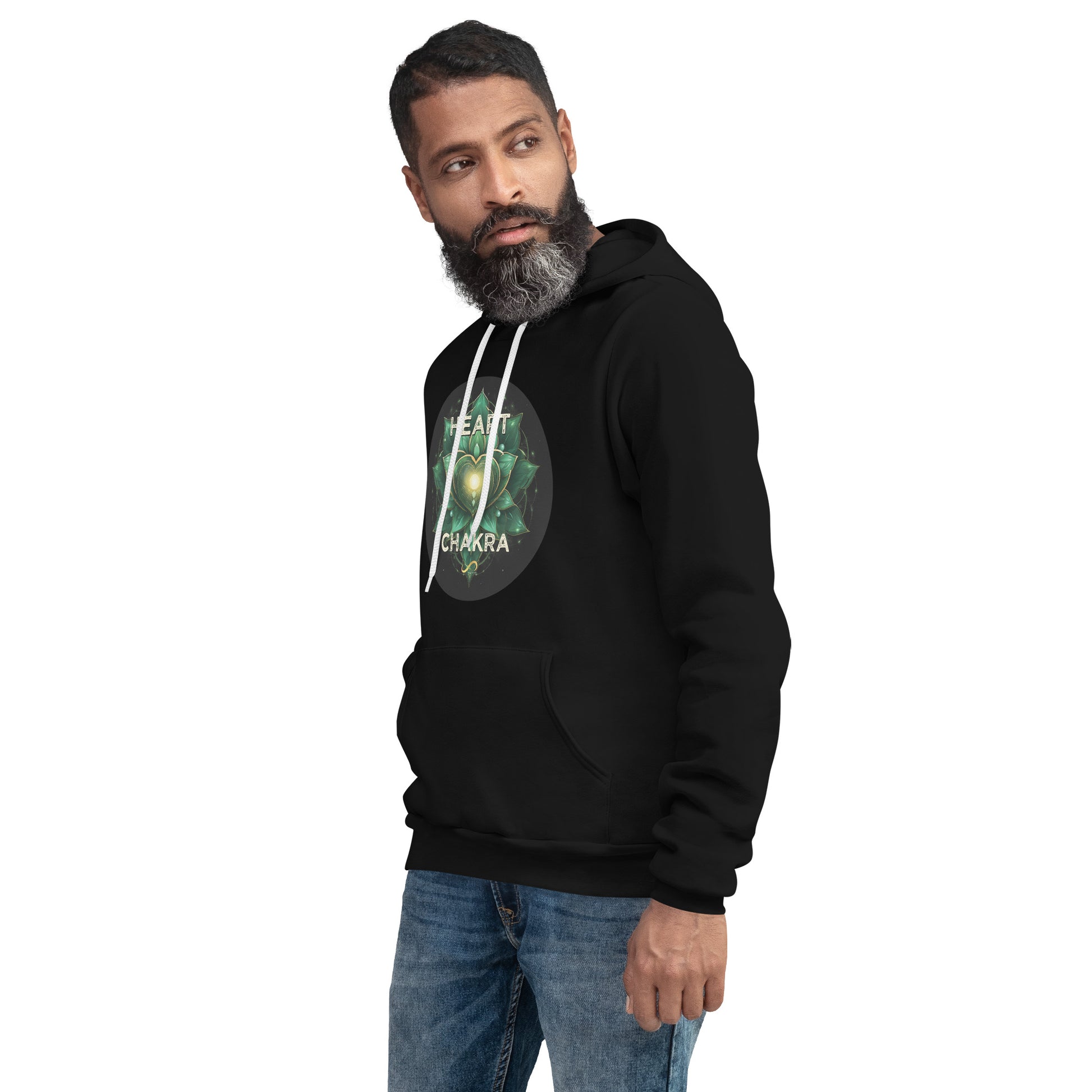 Heart Chakra zero point activation merch black hoodie on modell