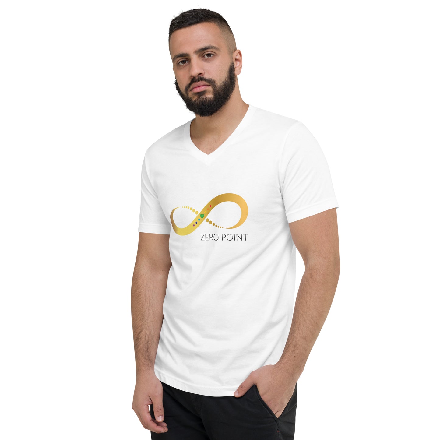 Zero Point Activation Unisex Short Sleeve V-Neck T-Shirt - white