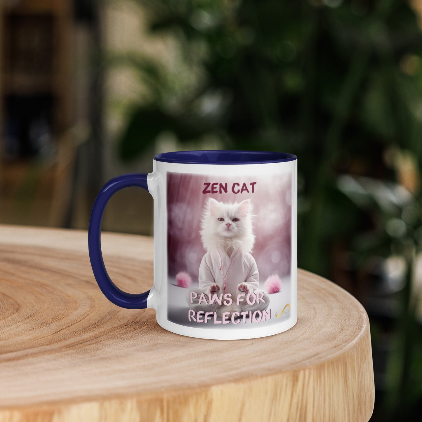 Meditating Cat with mantra Mug with Color Inside